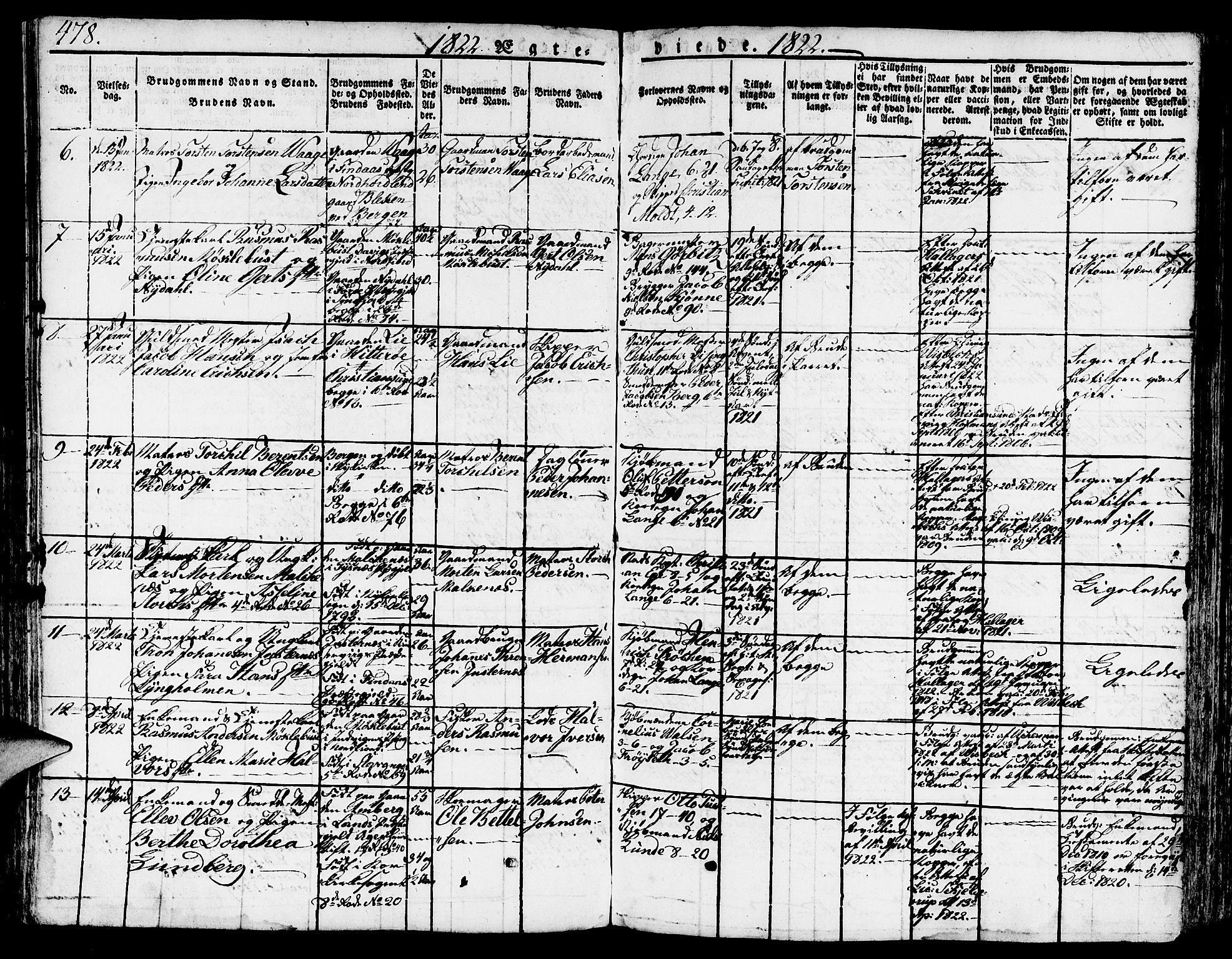 Nykirken Sokneprestembete, SAB/A-77101/H/Hab: Parish register (copy) no. A 5II, 1821-1843, p. 478