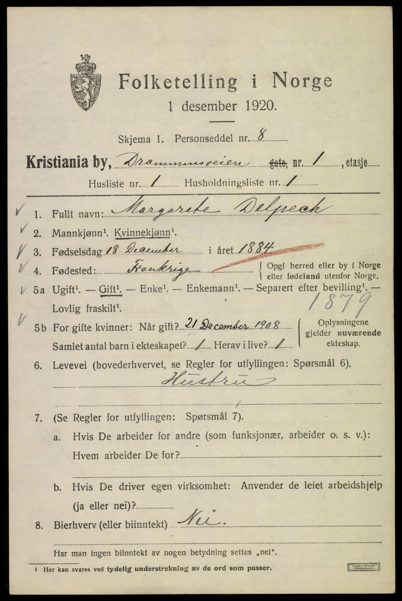 SAO, 1920 census for Kristiania, 1920, p. 200597