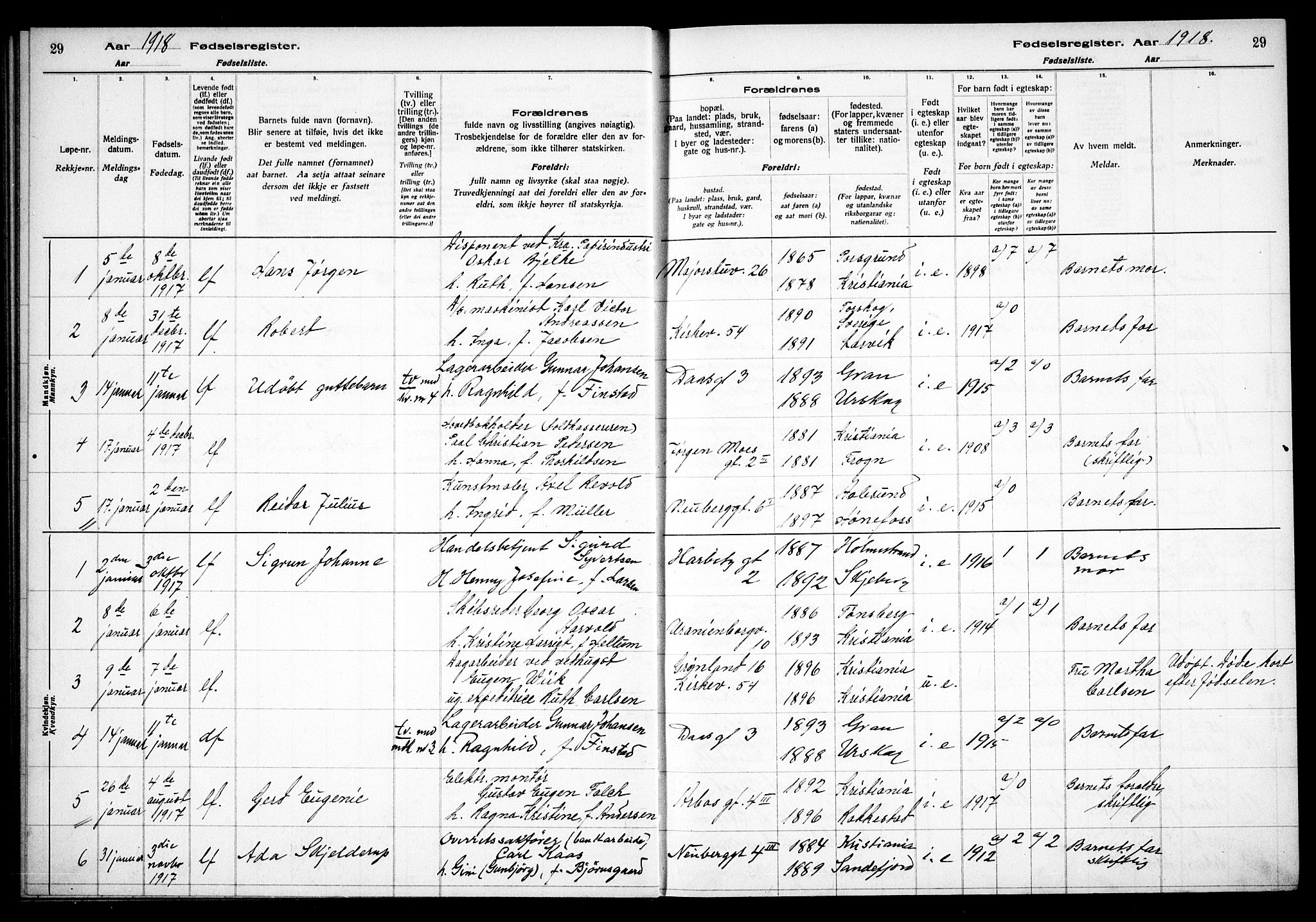 Uranienborg prestekontor Kirkebøker, AV/SAO-A-10877/J/Ja/L0001: Birth register no. 1, 1916-1930, p. 29