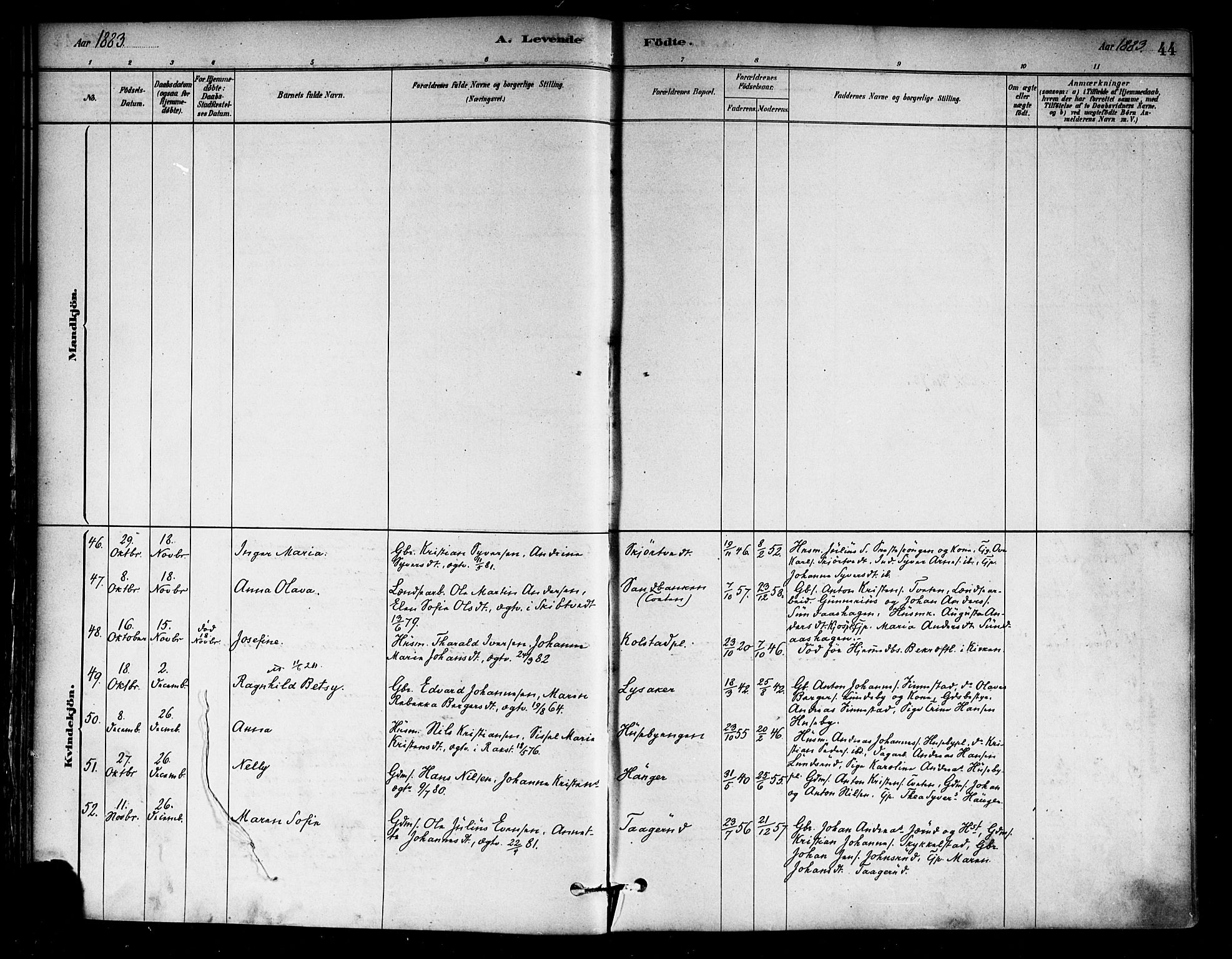 Eidsberg prestekontor Kirkebøker, SAO/A-10905/F/Fa/L0012: Parish register (official) no. I 12, 1879-1901, p. 44
