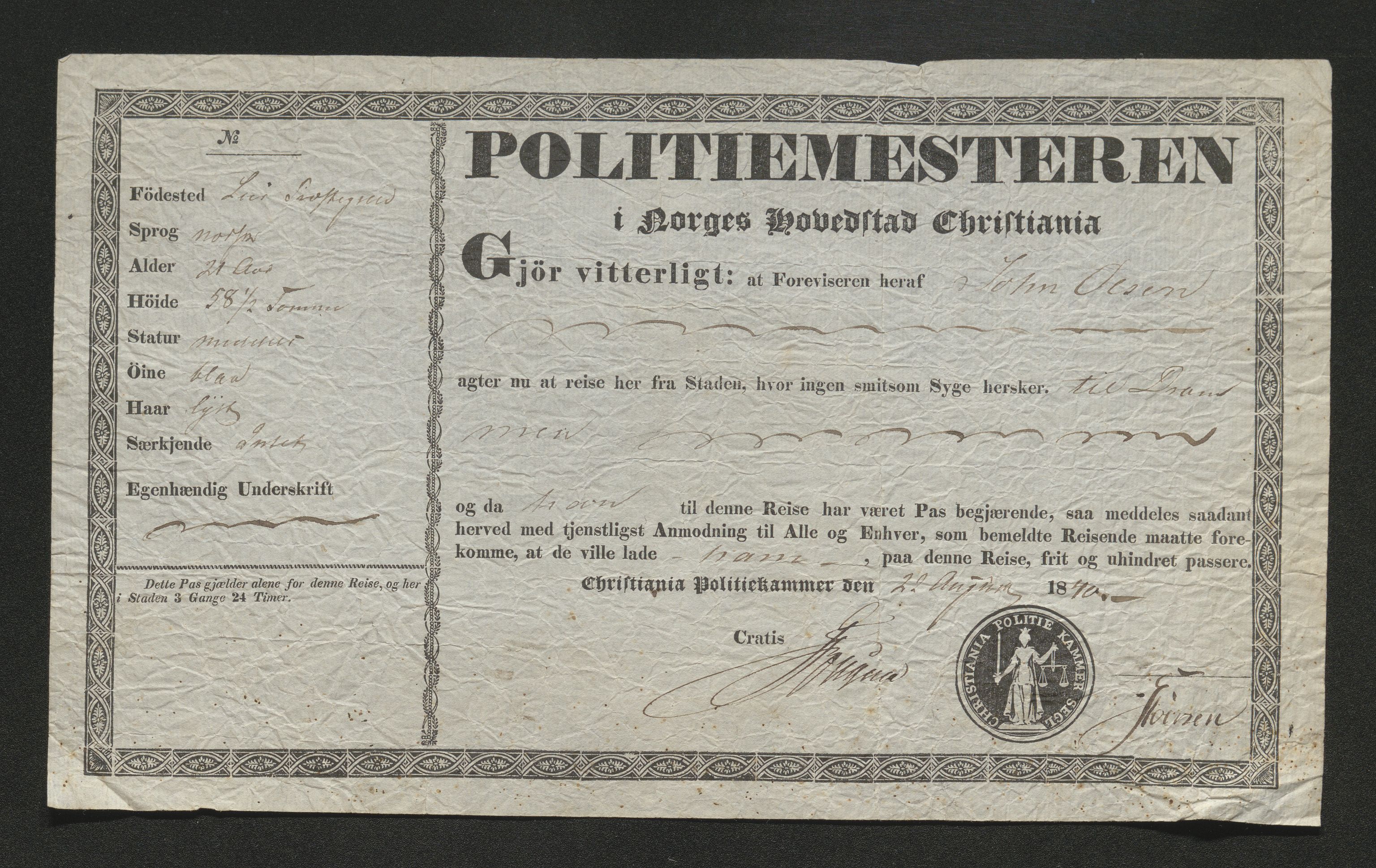 Drammen politikammer, AV/SAKO-A-623/I/Ia/Iab/L0006: Innleverte pass, 1841-1842, p. 10