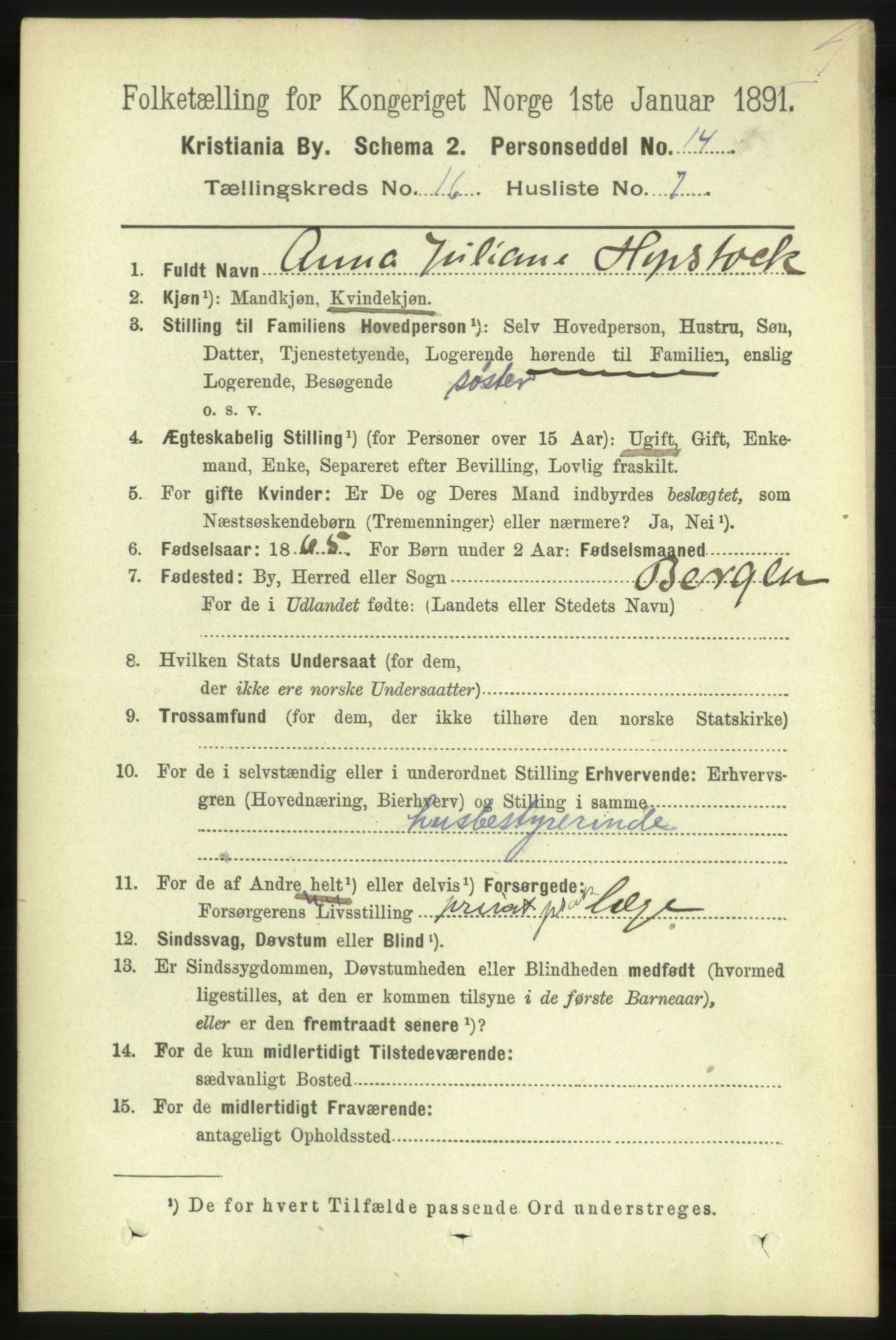 RA, 1891 census for 0301 Kristiania, 1891, p. 7249