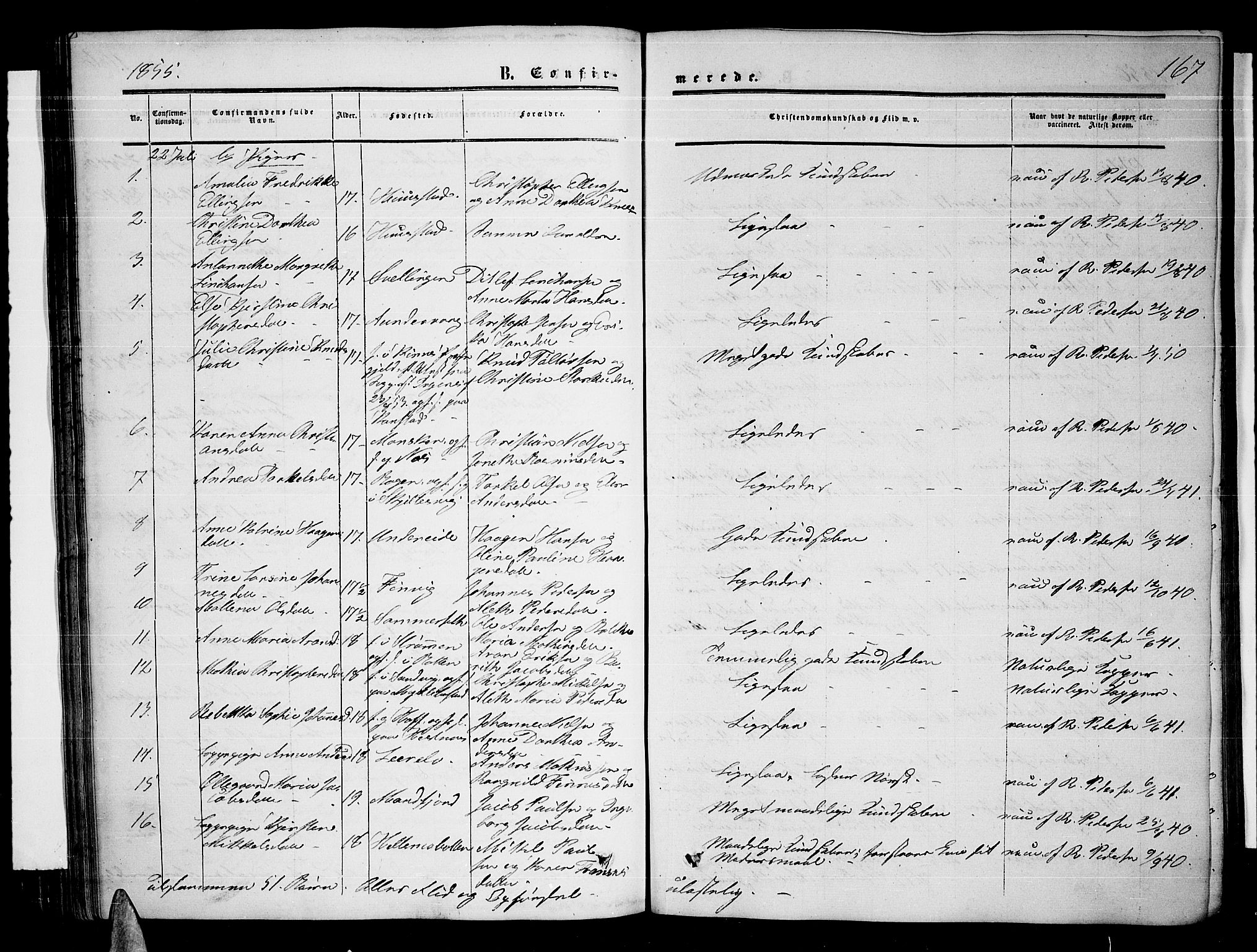 Ministerialprotokoller, klokkerbøker og fødselsregistre - Nordland, AV/SAT-A-1459/872/L1046: Parish register (copy) no. 872C02, 1852-1879, p. 167