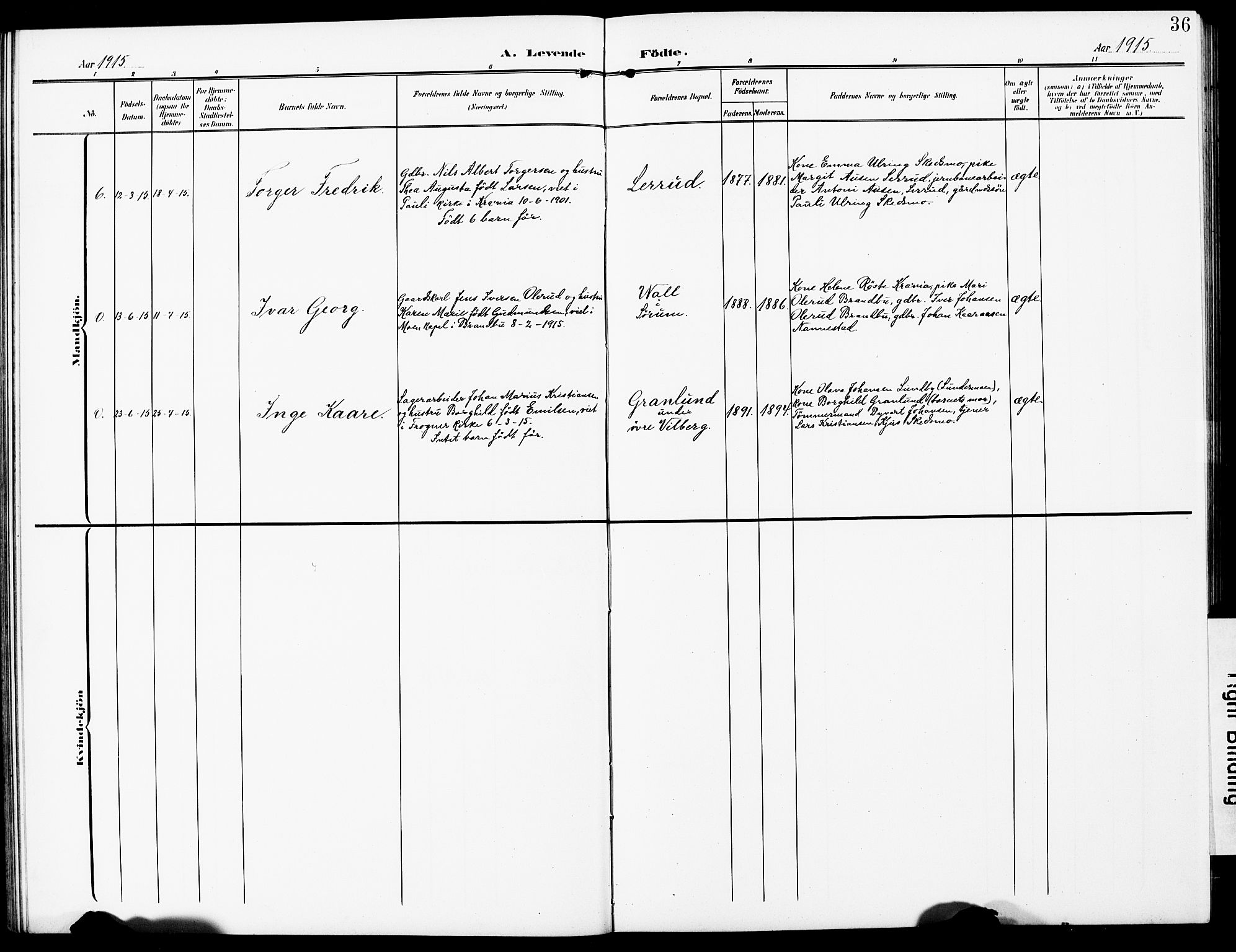 Sørum prestekontor Kirkebøker, AV/SAO-A-10303/G/Gb/L0001: Parish register (copy) no. II 1, 1907-1929, p. 36