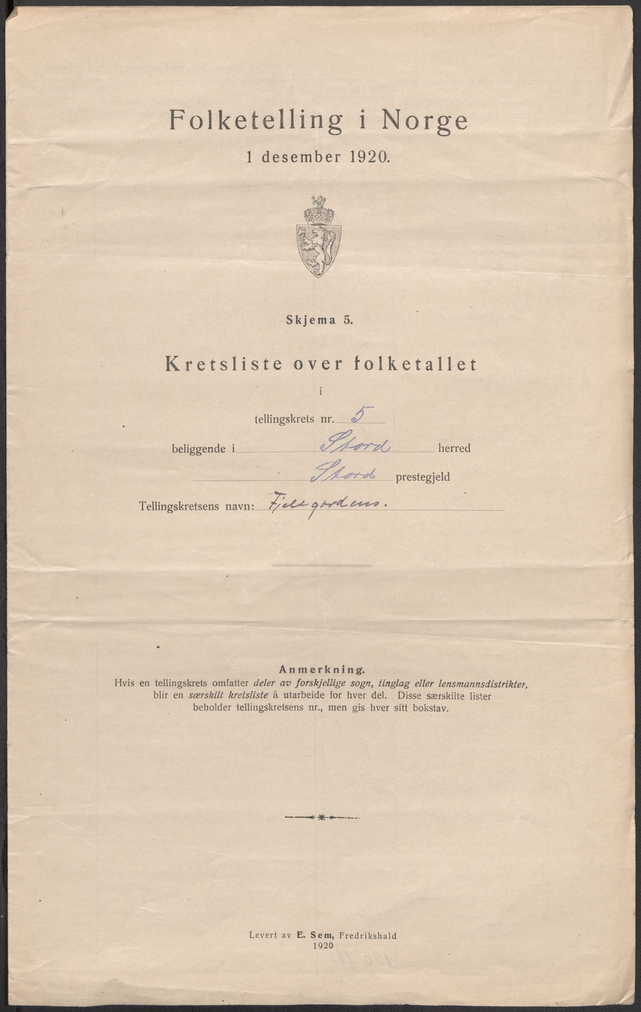 SAB, 1920 census for Stord, 1920, p. 17