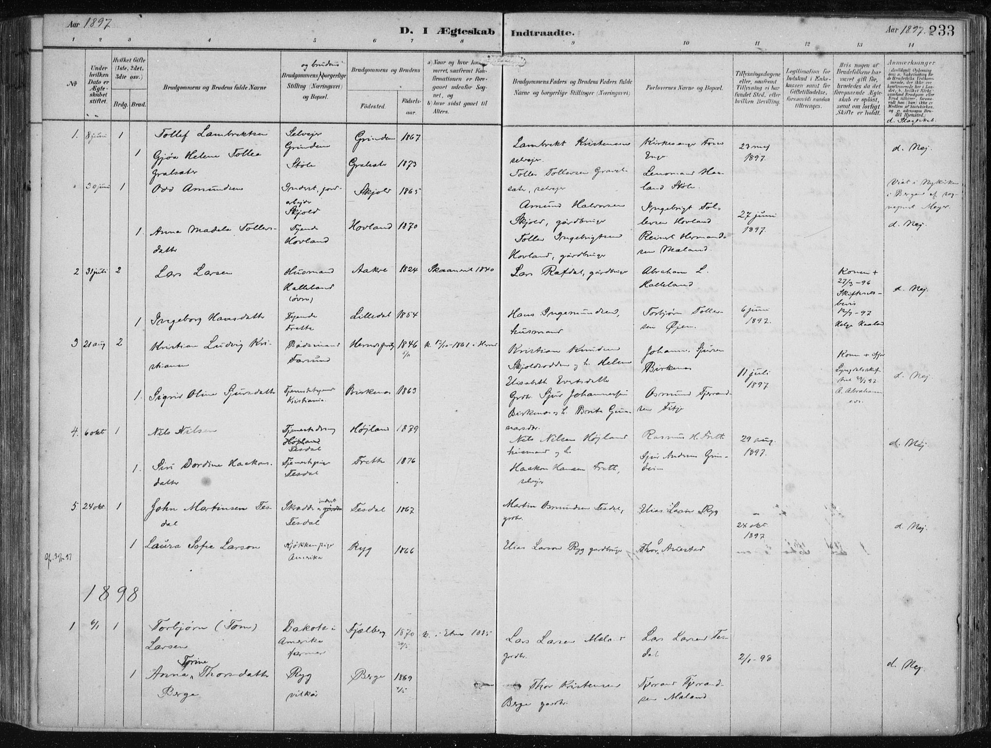 Etne sokneprestembete, AV/SAB-A-75001/H/Haa: Parish register (official) no. B  1, 1879-1919, p. 233