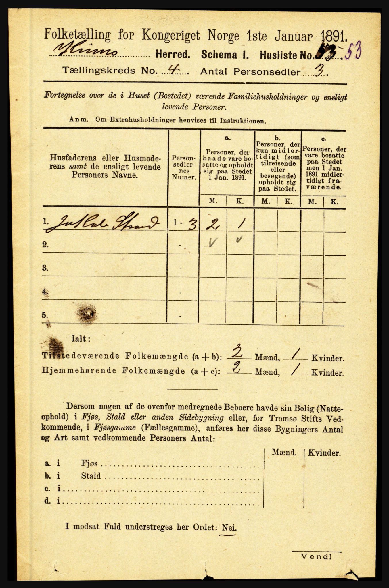 RA, 1891 census for 1437 Kinn, 1891, p. 1308
