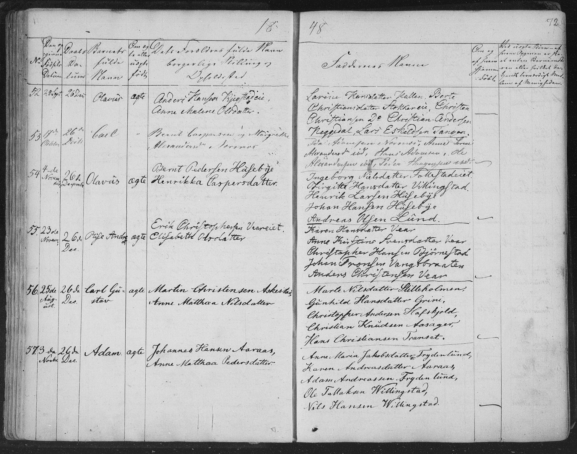 Røyken kirkebøker, SAKO/A-241/F/Fa/L0005: Parish register (official) no. 5, 1833-1856, p. 72