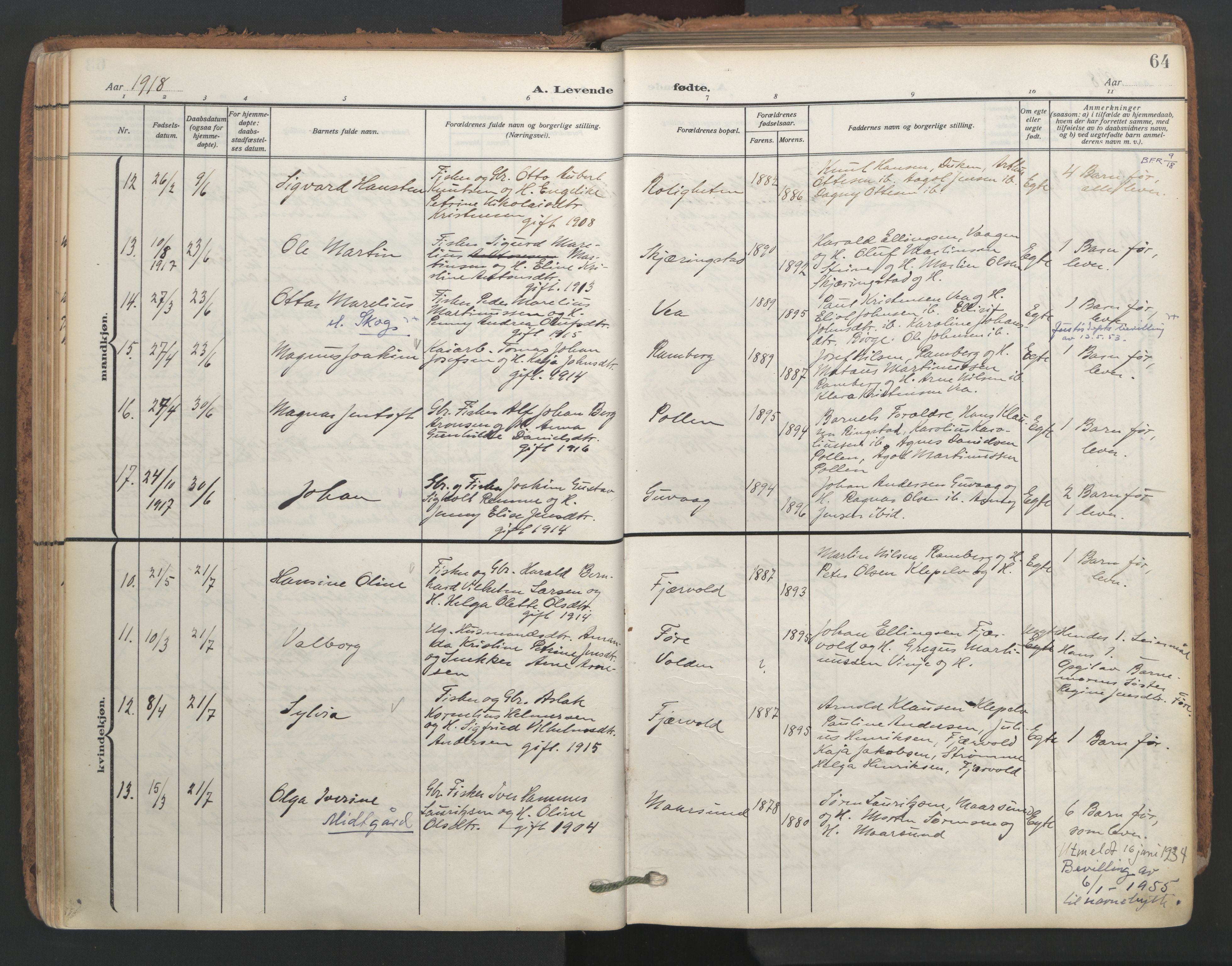 Ministerialprotokoller, klokkerbøker og fødselsregistre - Nordland, AV/SAT-A-1459/891/L1306: Parish register (official) no. 891A11, 1911-1927, p. 64