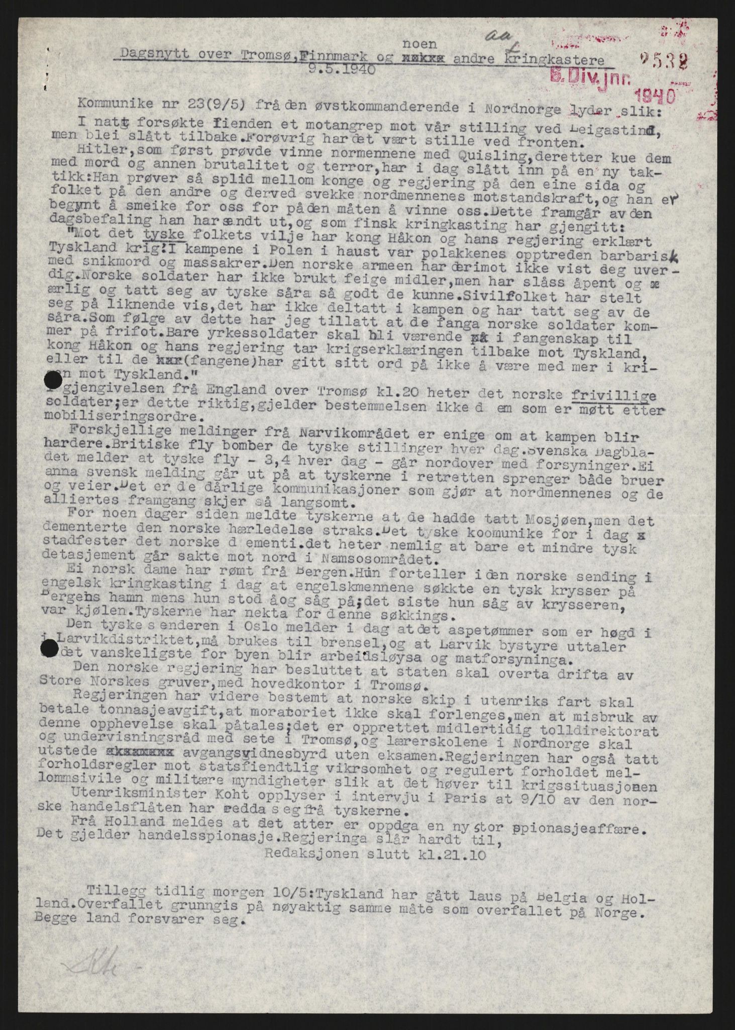 Forsvaret, Forsvarets krigshistoriske avdeling, AV/RA-RAFA-2017/Y/Yb/L0123: II-C-11-600  -  6. Divisjon med avdelinger, 1940, p. 533