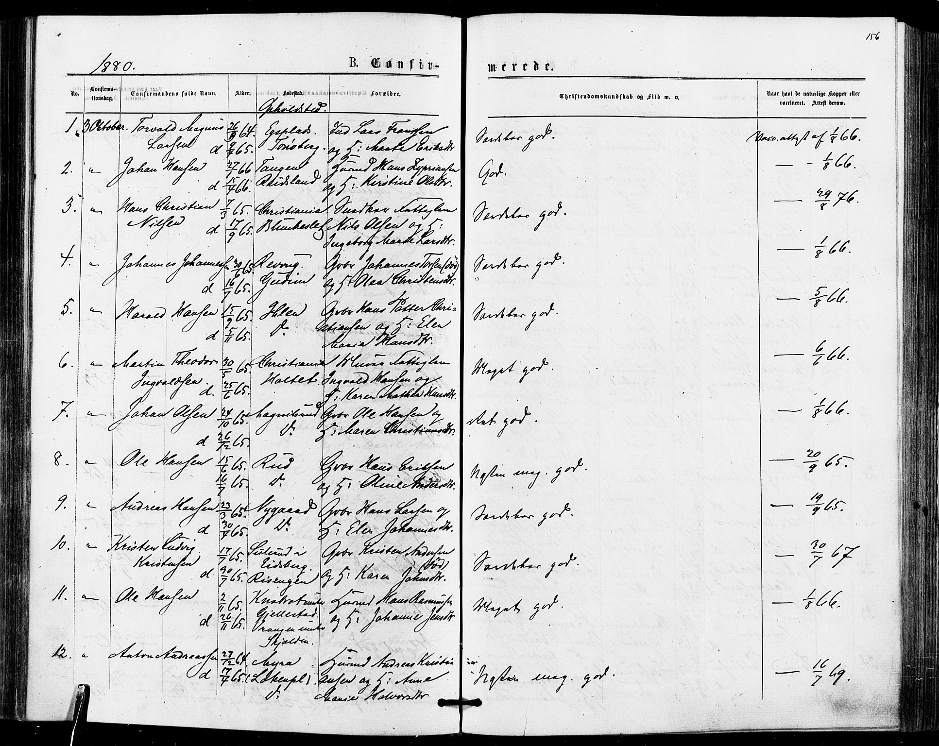 Askim prestekontor Kirkebøker, SAO/A-10900/F/Fa/L0006: Parish register (official) no. 6, 1874-1881, p. 156