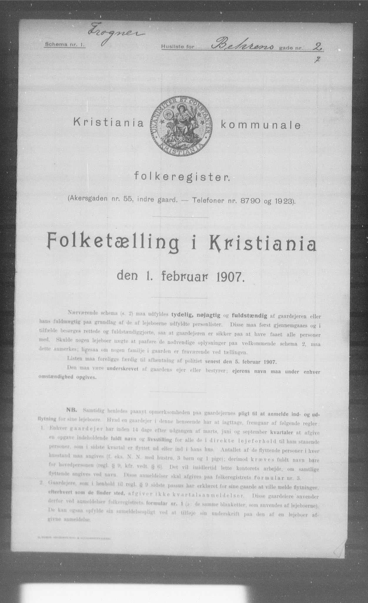 OBA, Municipal Census 1907 for Kristiania, 1907, p. 1788