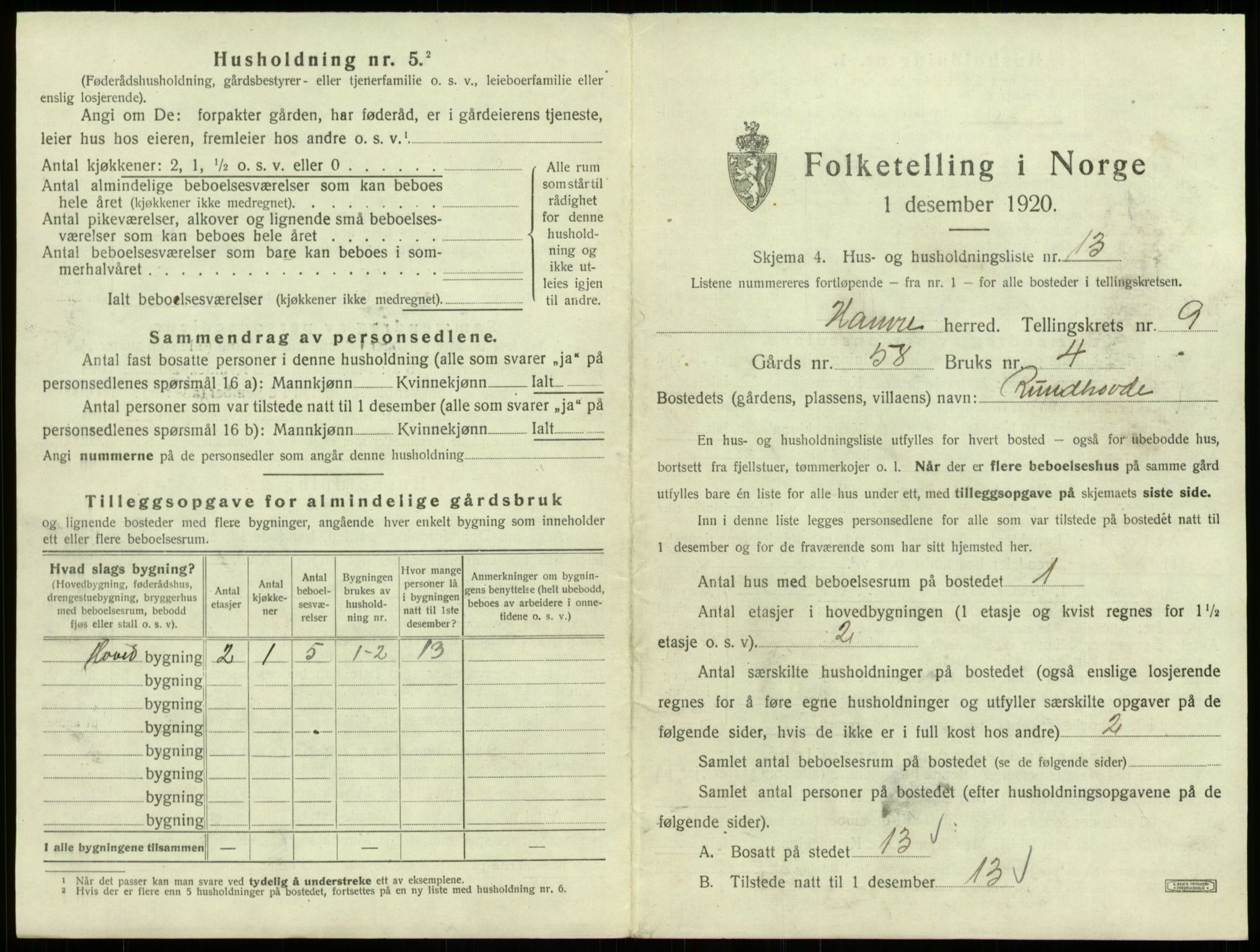 SAB, 1920 census for Hamre, 1920, p. 736