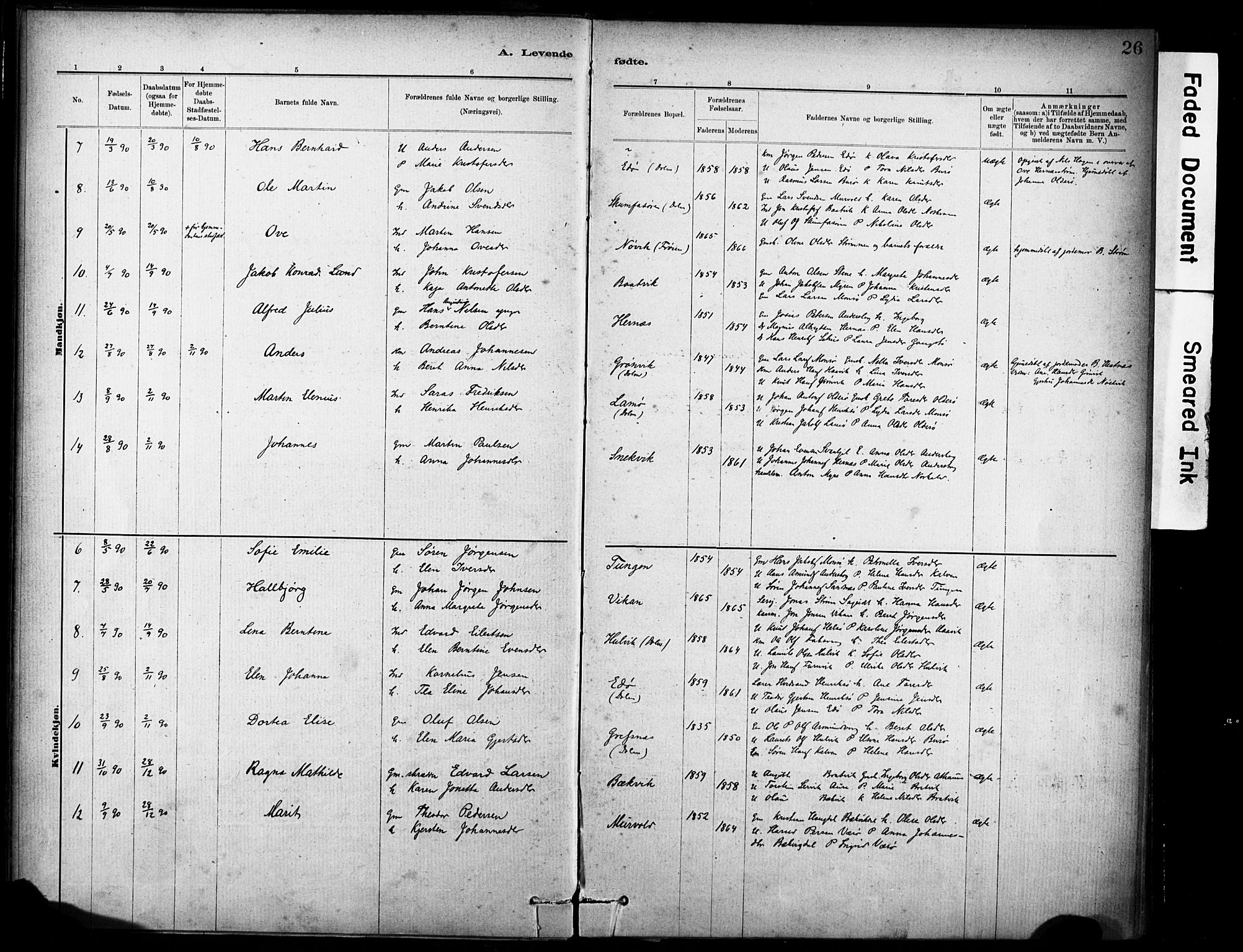 Ministerialprotokoller, klokkerbøker og fødselsregistre - Sør-Trøndelag, SAT/A-1456/635/L0551: Parish register (official) no. 635A01, 1882-1899, p. 26