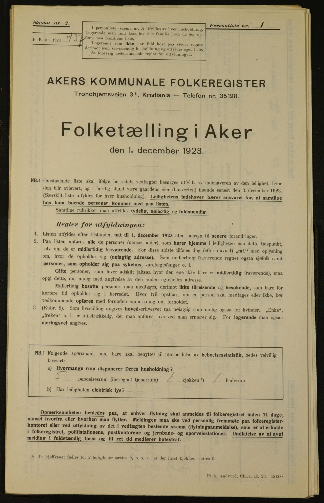 , Municipal Census 1923 for Aker, 1923, p. 2707