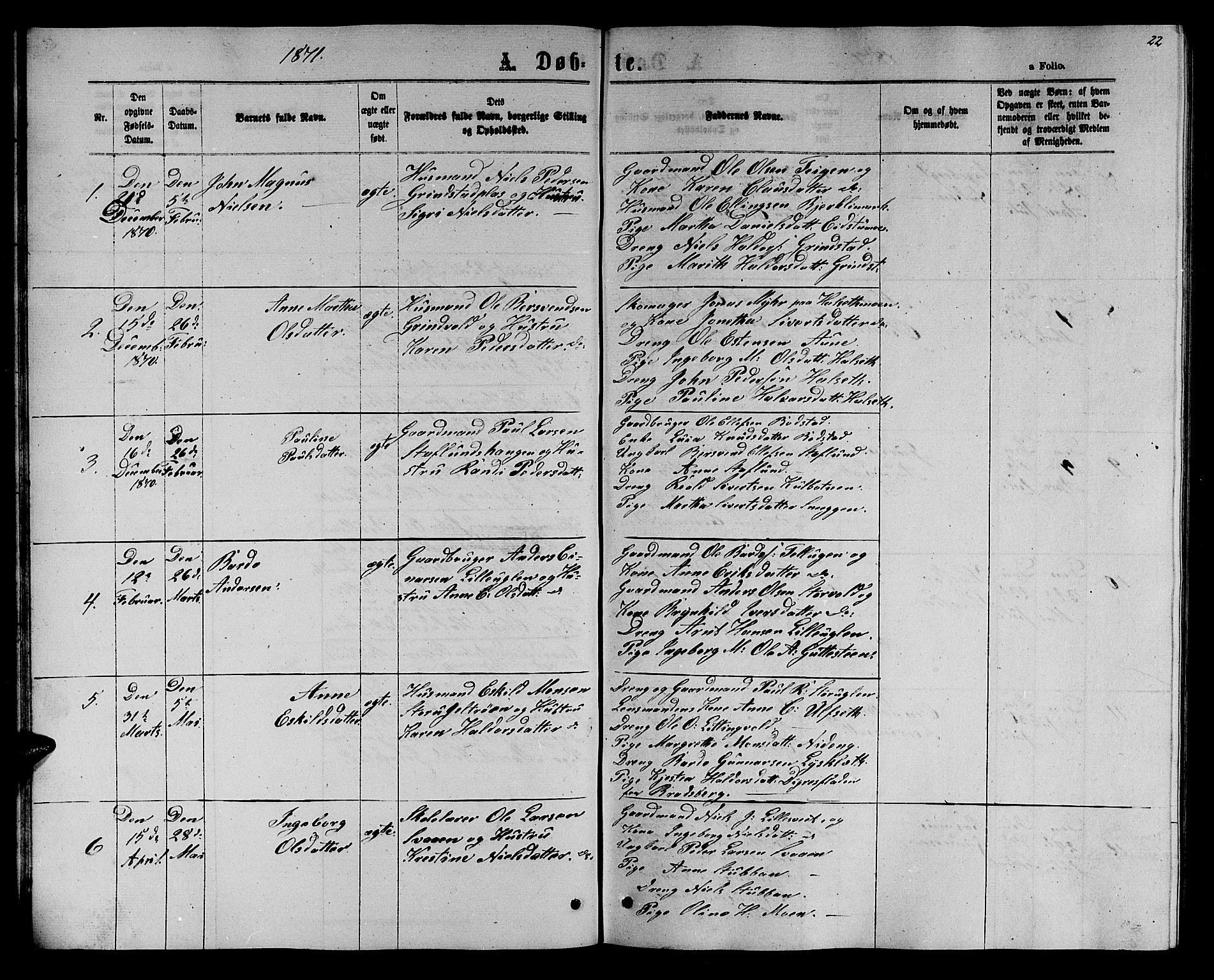 Ministerialprotokoller, klokkerbøker og fødselsregistre - Sør-Trøndelag, SAT/A-1456/618/L0451: Parish register (copy) no. 618C02, 1865-1883, p. 22