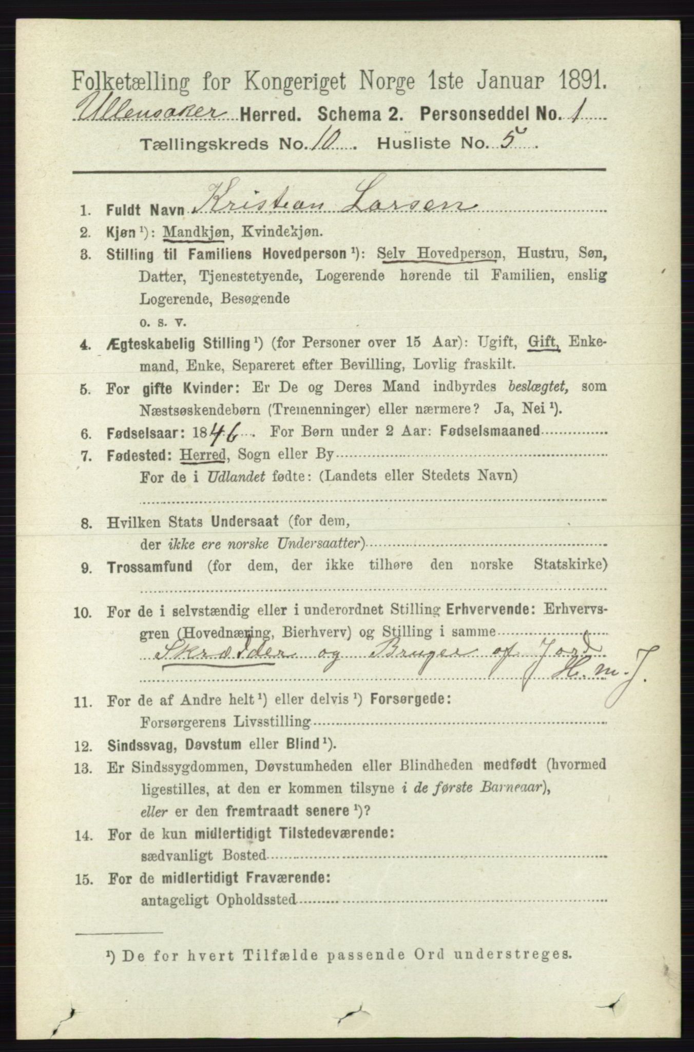 RA, 1891 census for 0235 Ullensaker, 1891, p. 4535