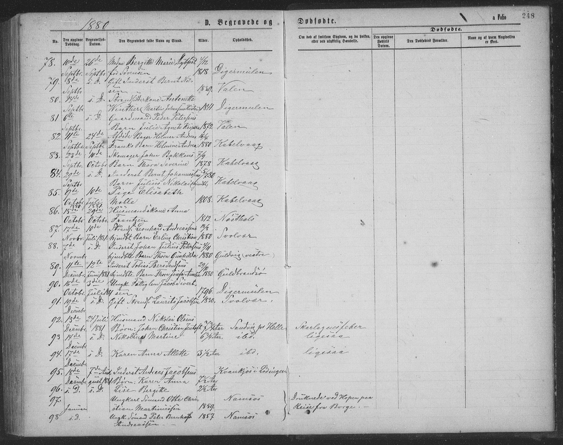 Ministerialprotokoller, klokkerbøker og fødselsregistre - Nordland, AV/SAT-A-1459/874/L1075: Parish register (copy) no. 874C04, 1876-1883, p. 248