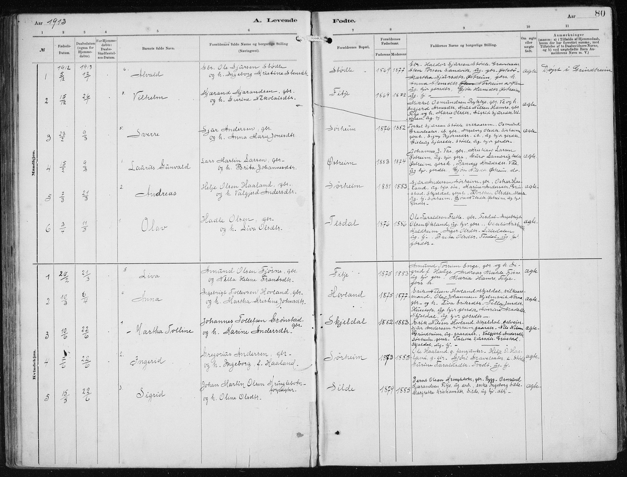 Etne sokneprestembete, SAB/A-75001/H/Haa: Parish register (official) no. B  1, 1879-1919, p. 80