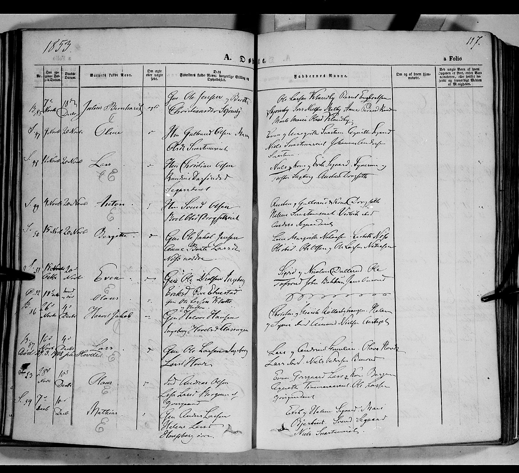 Biri prestekontor, AV/SAH-PREST-096/H/Ha/Haa/L0005: Parish register (official) no. 5, 1843-1854, p. 117