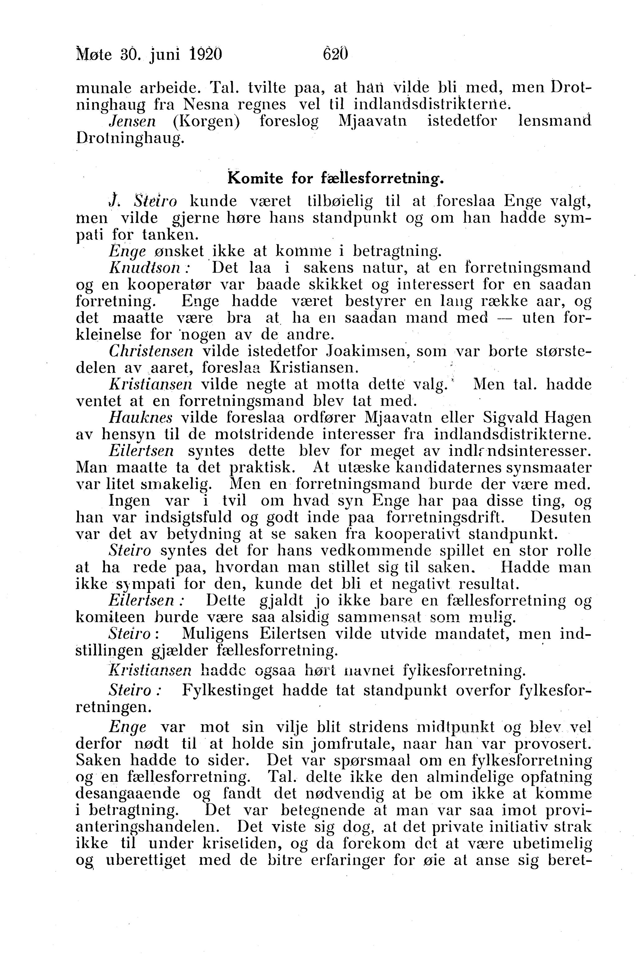 Nordland Fylkeskommune. Fylkestinget, AIN/NFK-17/176/A/Ac/L0043: Fylkestingsforhandlinger 1920, 1920