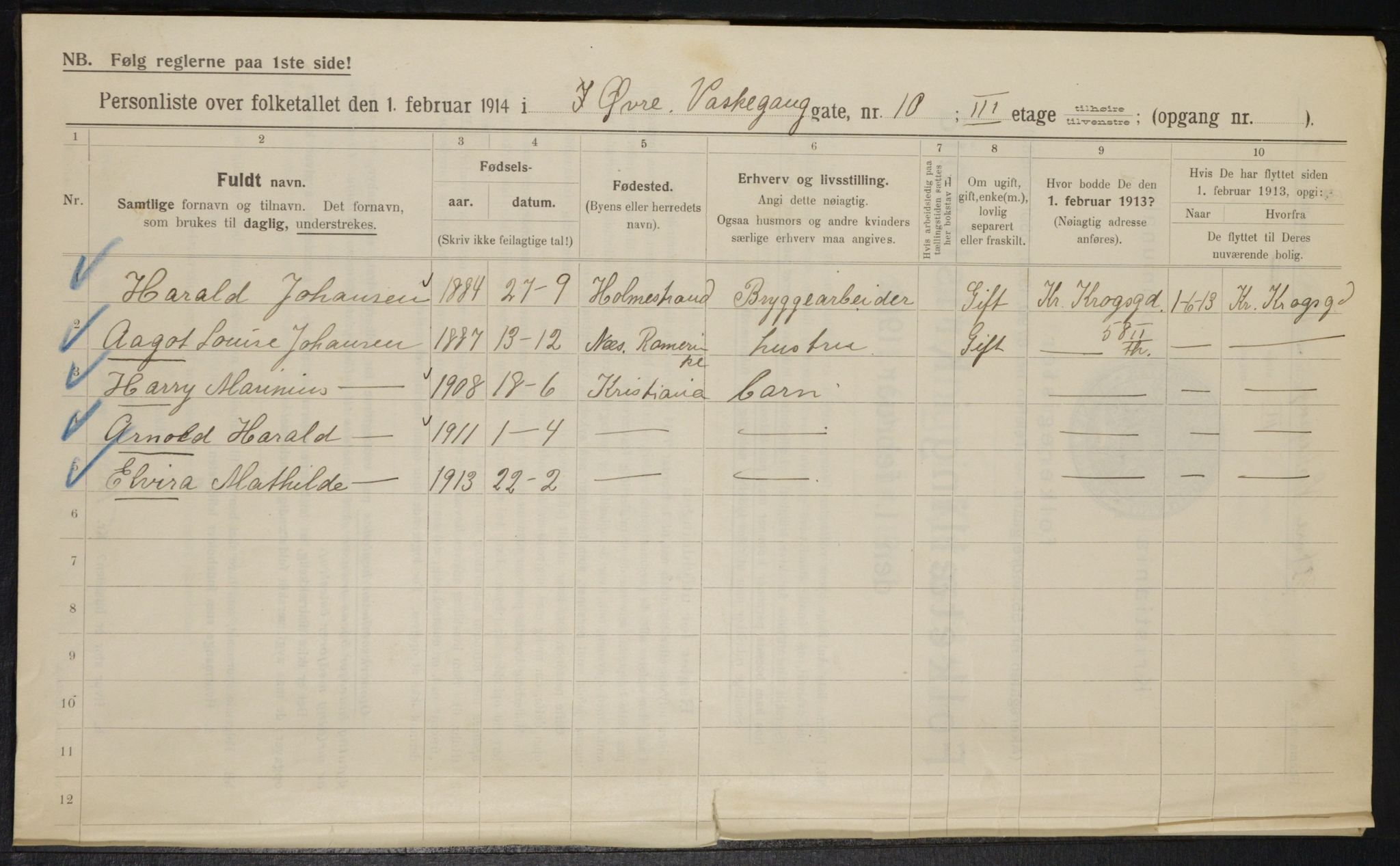 OBA, Municipal Census 1914 for Kristiania, 1914, p. 131100