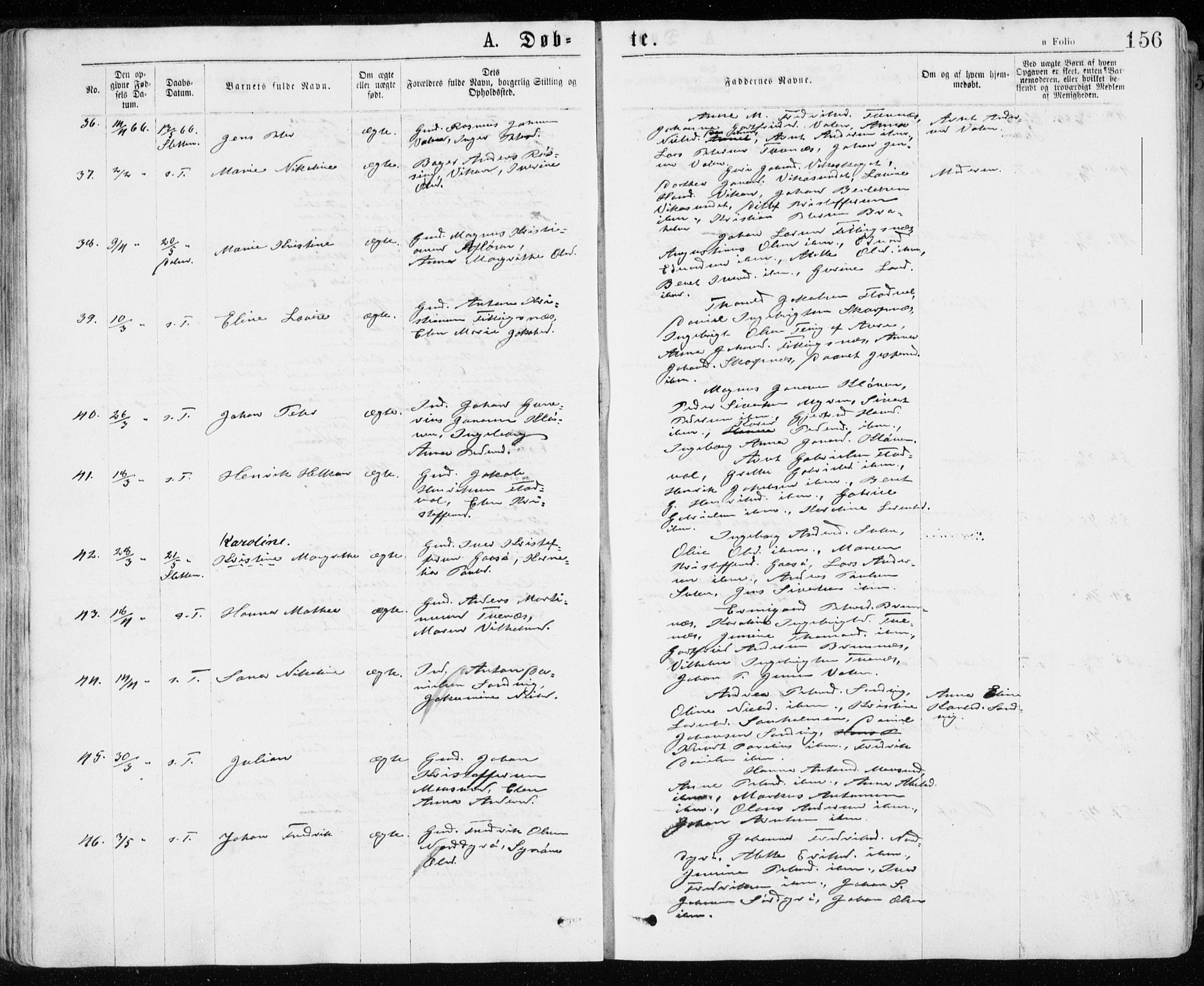 Ministerialprotokoller, klokkerbøker og fødselsregistre - Sør-Trøndelag, AV/SAT-A-1456/640/L0576: Parish register (official) no. 640A01, 1846-1876, p. 156