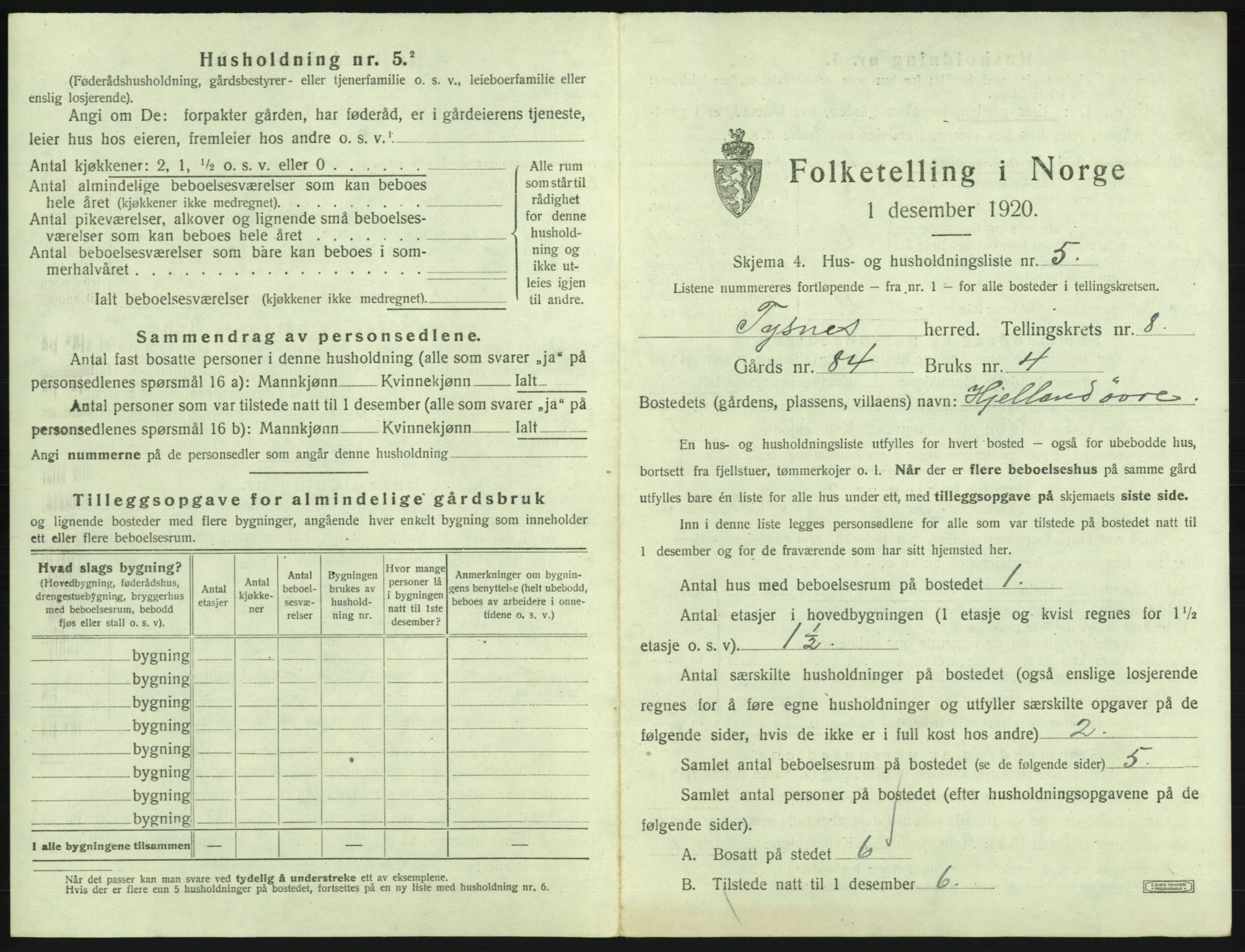 SAB, 1920 census for Tysnes, 1920, p. 679