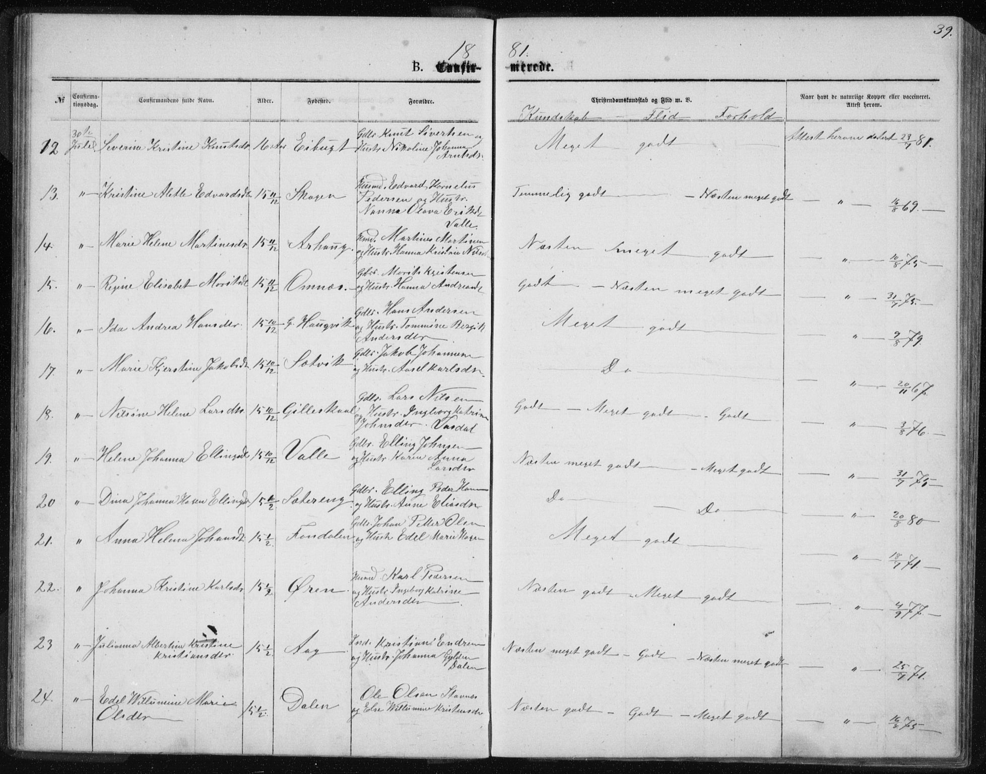 Ministerialprotokoller, klokkerbøker og fødselsregistre - Nordland, AV/SAT-A-1459/843/L0635: Parish register (copy) no. 843C04, 1872-1887, p. 39