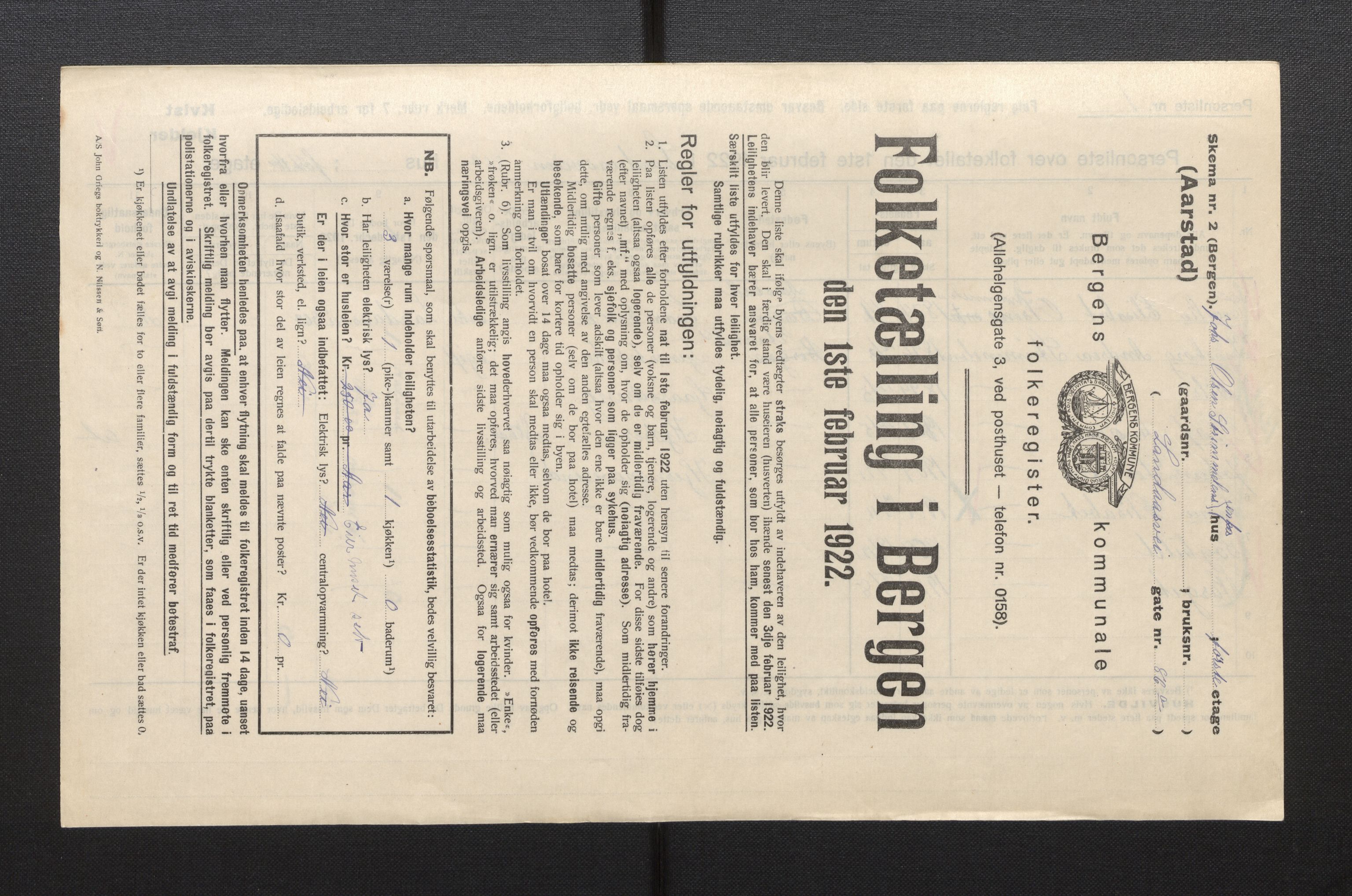 SAB, Municipal Census 1922 for Bergen, 1922, p. 55289