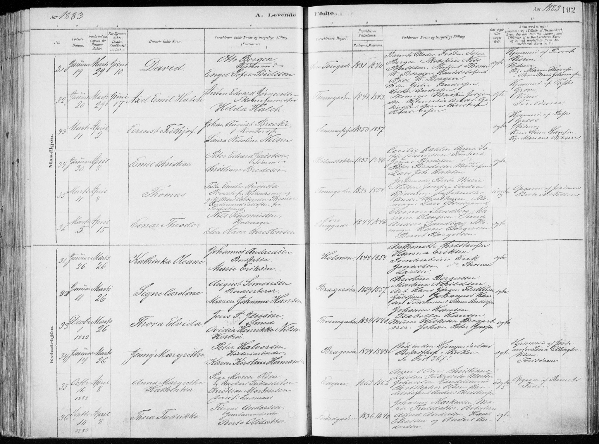 Bragernes kirkebøker, AV/SAKO-A-6/F/Fb/L0006a: Parish register (official) no. II 6A, 1878-1885, p. 192