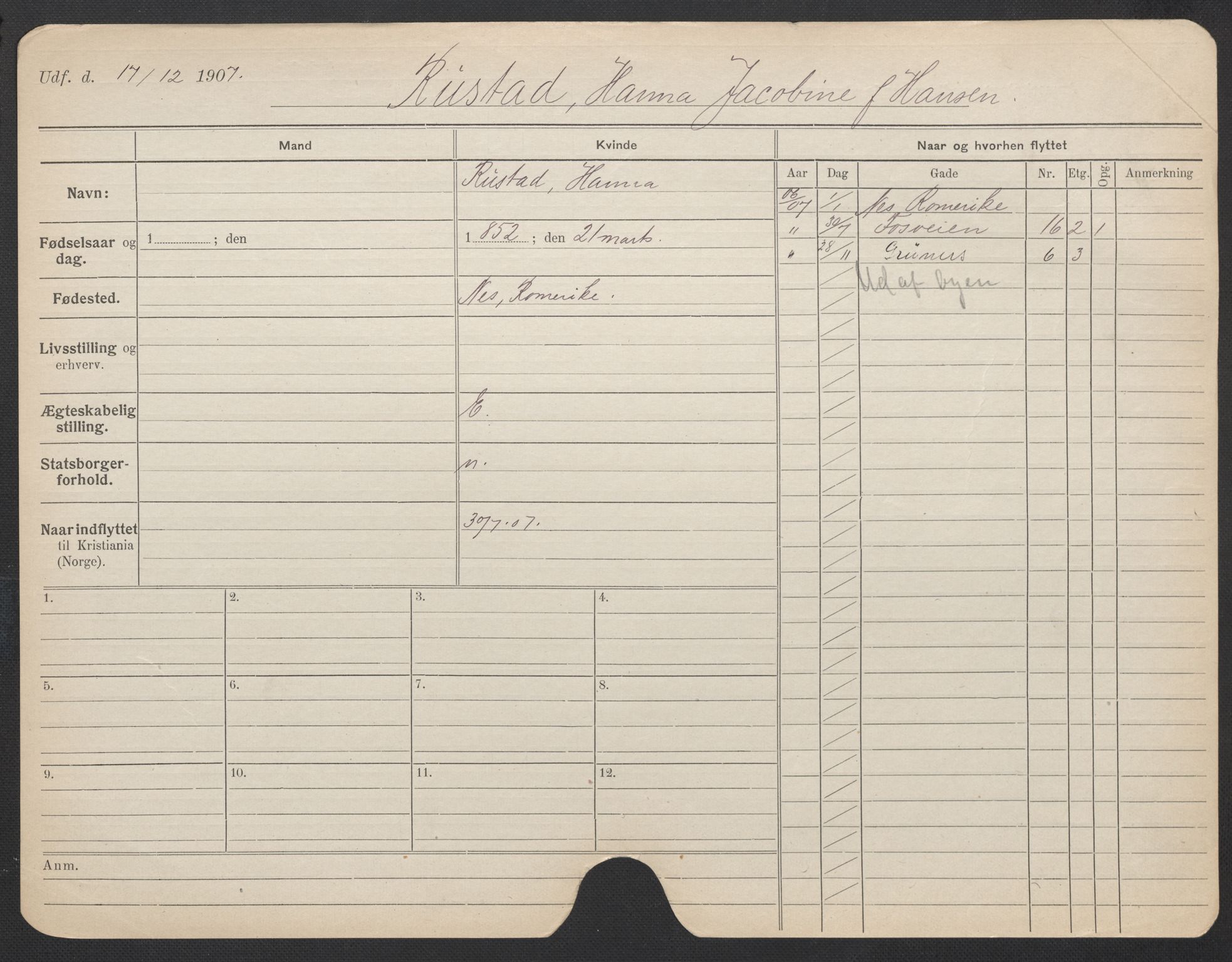 Oslo folkeregister, Registerkort, AV/SAO-A-11715/F/Fa/Fac/L0023: Kvinner, 1906-1914, p. 380a