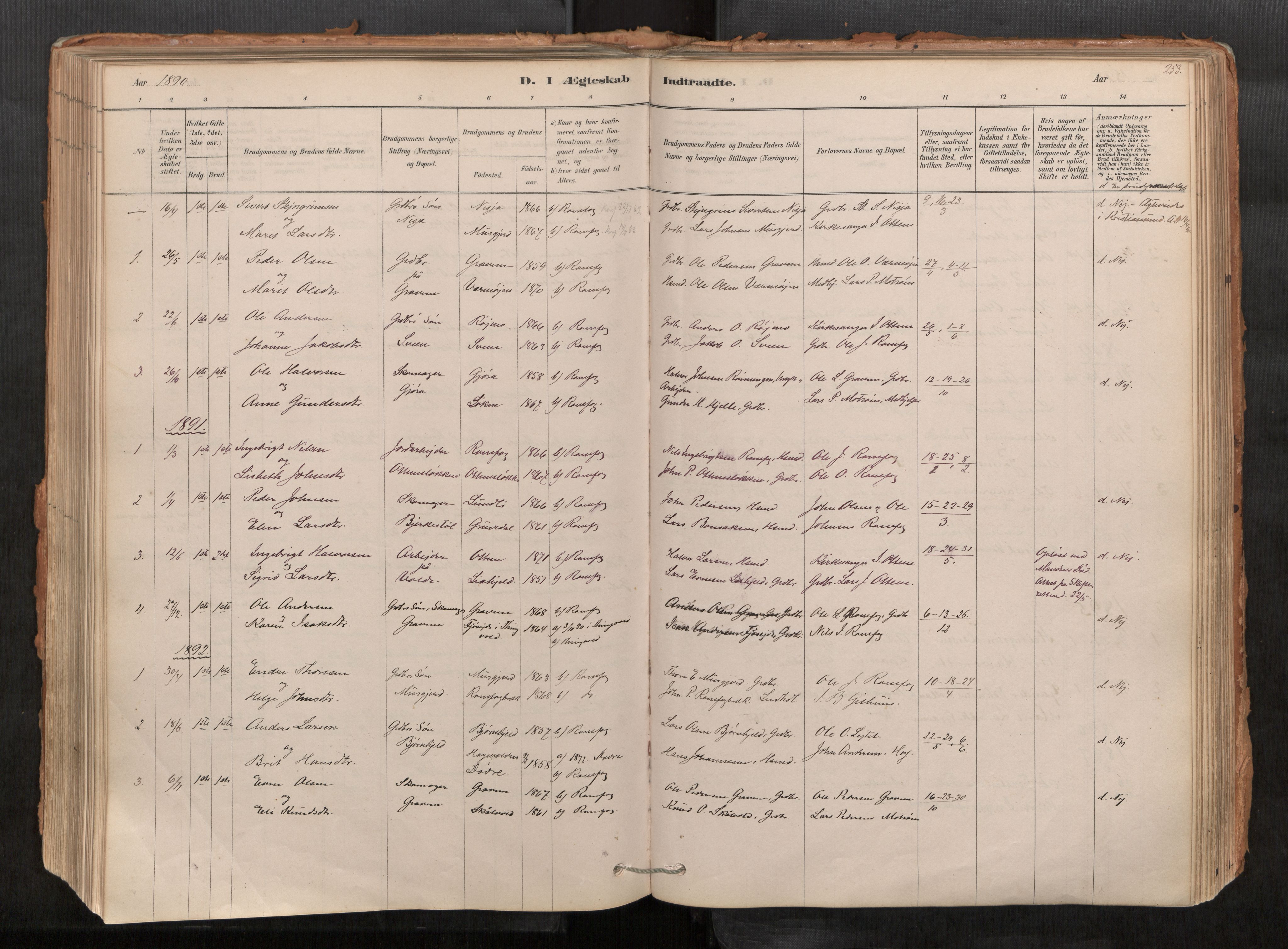 Sunndal sokneprestkontor, AV/SAT-A-1085/1/I/I1/I1a/L0001: Parish register (official) no. 1, 1877-1914, p. 253