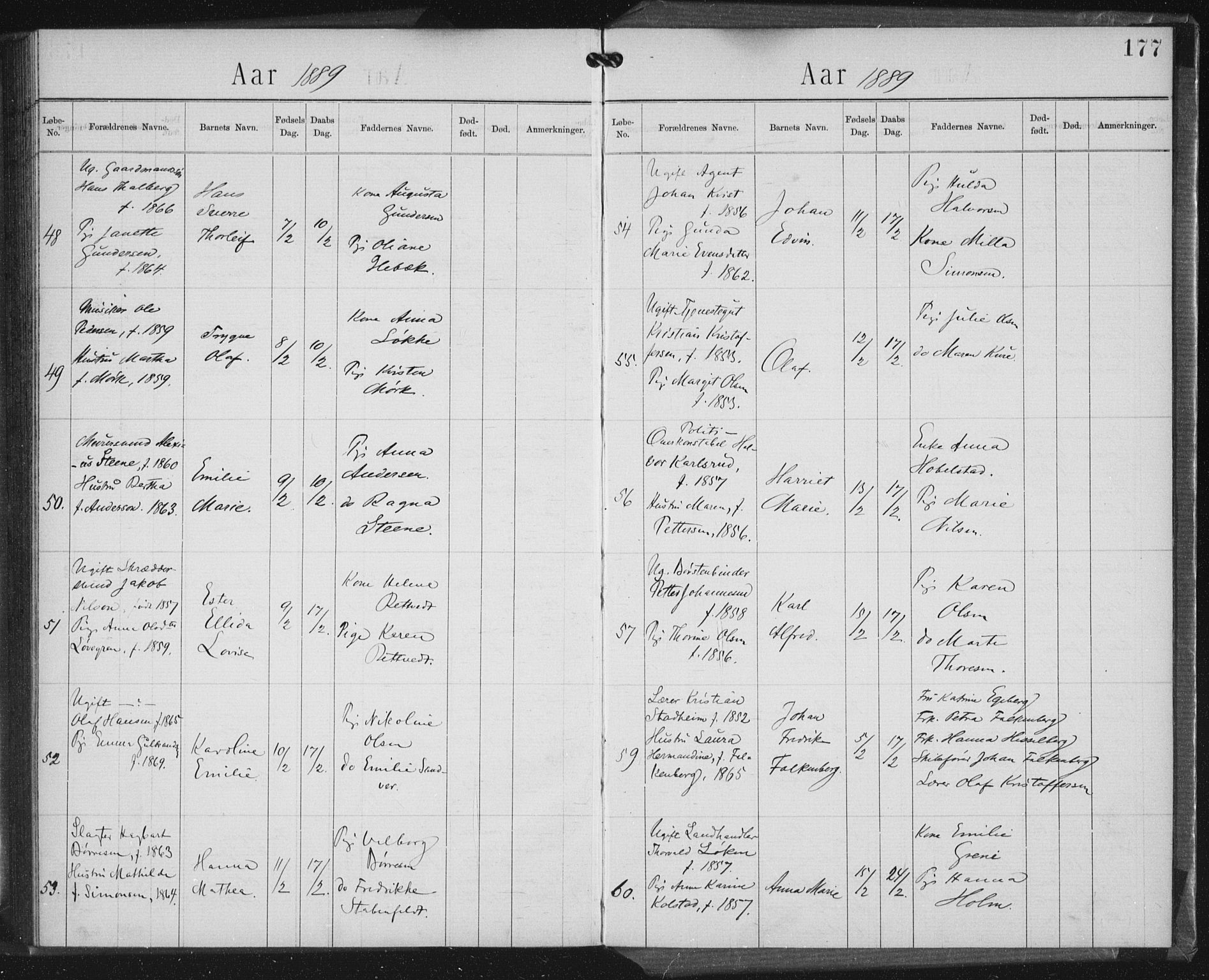 Rikshospitalet prestekontor Kirkebøker, AV/SAO-A-10309b/K/L0003/0002: Baptism register no. 3.2, 1884-1889, p. 177