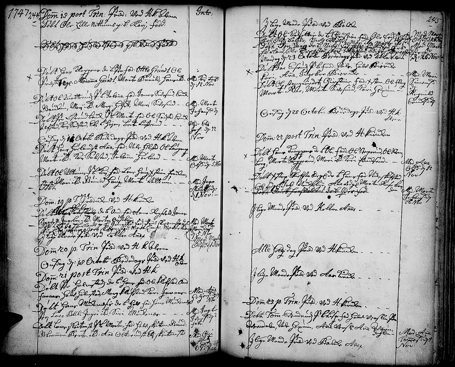 Toten prestekontor, AV/SAH-PREST-102/H/Ha/Haa/L0003: Parish register (official) no. 3, 1734-1751, p. 244-245