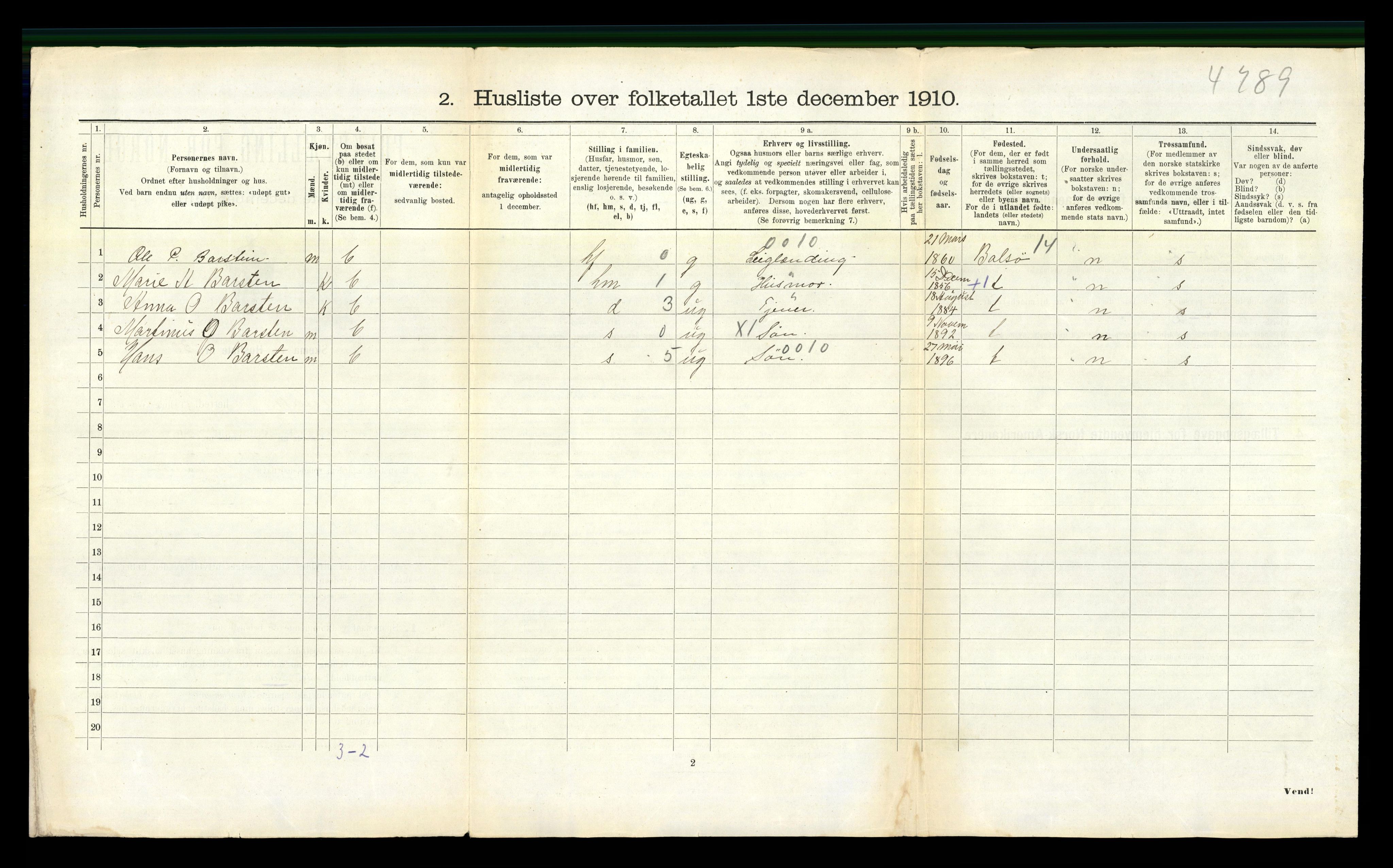 RA, 1910 census for Nesset, 1910, p. 86