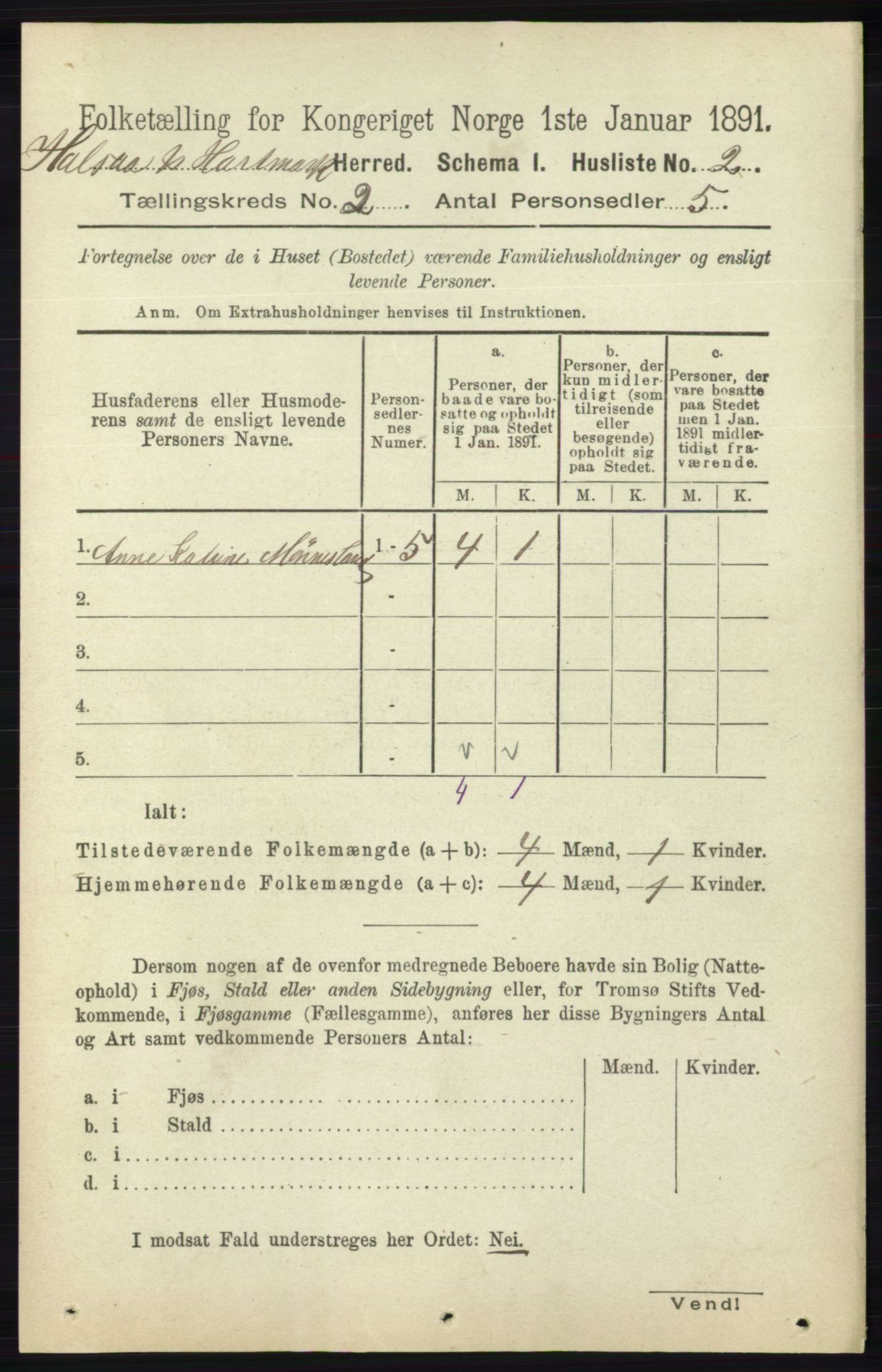 RA, 1891 census for 1019 Halse og Harkmark, 1891, p. 457