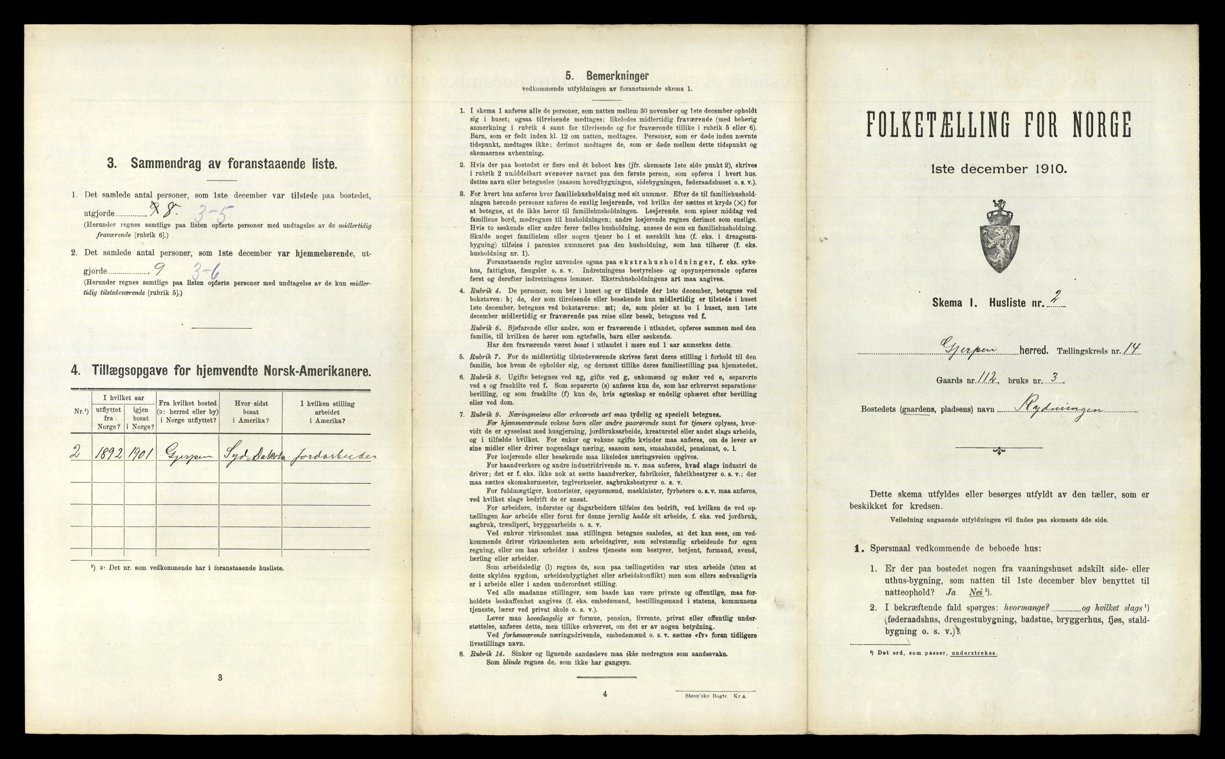 RA, 1910 census for Gjerpen, 1910, p. 2413