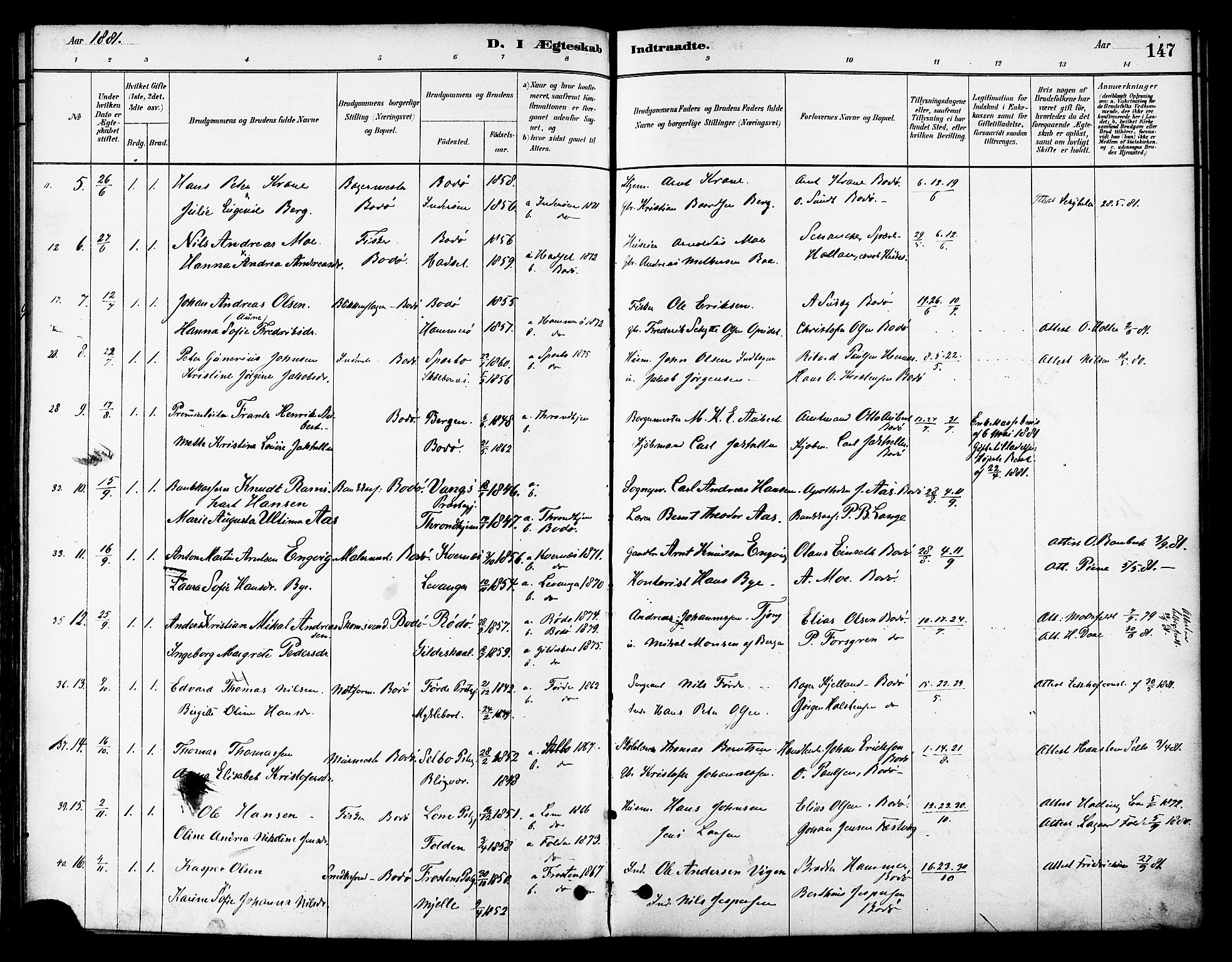Ministerialprotokoller, klokkerbøker og fødselsregistre - Nordland, SAT/A-1459/801/L0030: Parish register (copy) no. 801C05, 1879-1887, p. 147