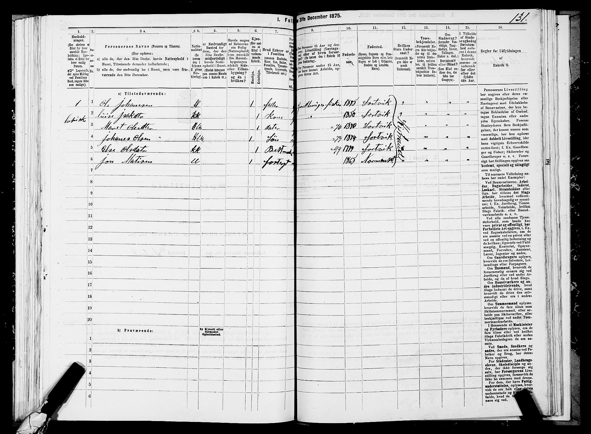 SATØ, 1875 census for 2020P Kistrand, 1875, p. 2131