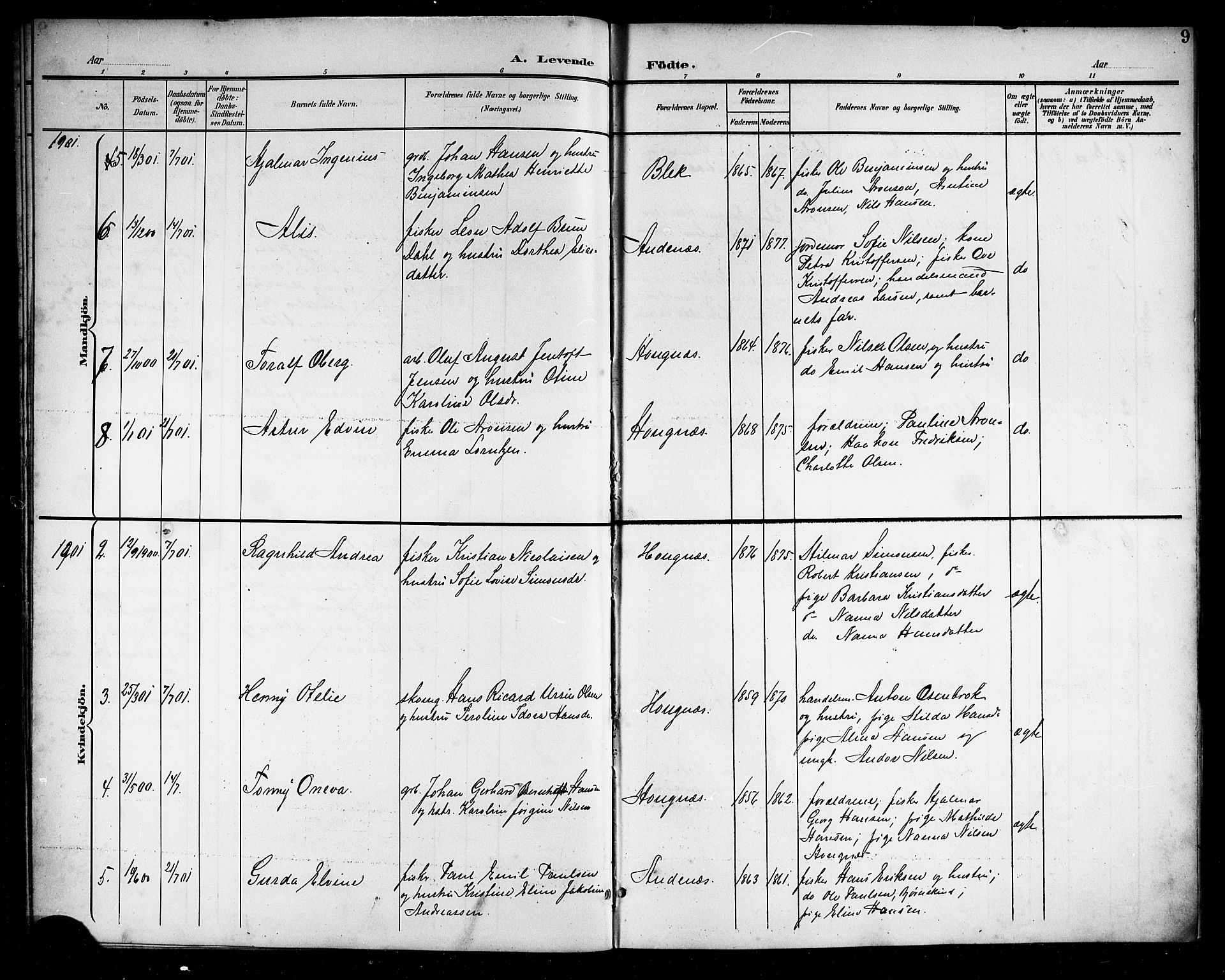 Ministerialprotokoller, klokkerbøker og fødselsregistre - Nordland, SAT/A-1459/899/L1449: Parish register (copy) no. 899C04, 1900-1918, p. 9