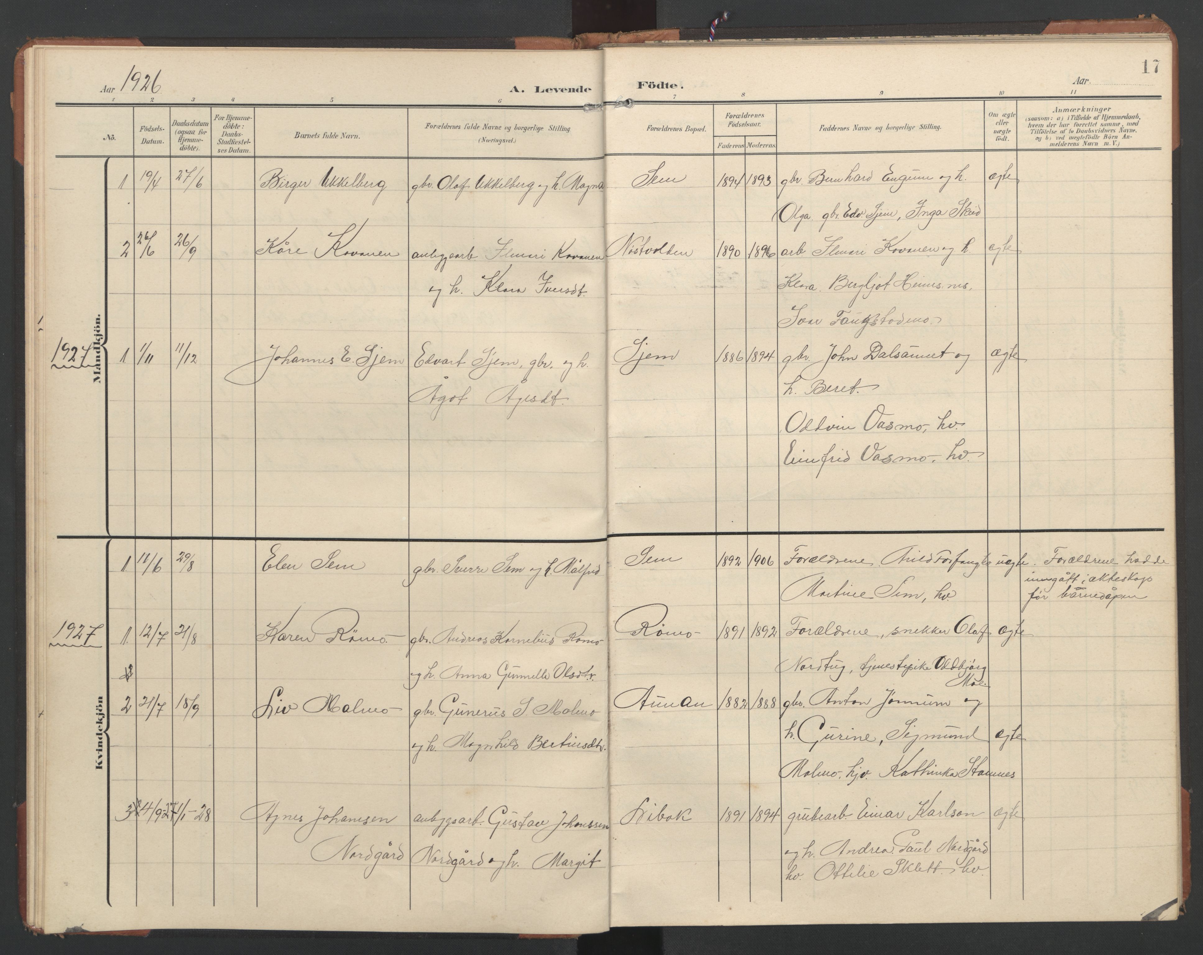 Ministerialprotokoller, klokkerbøker og fødselsregistre - Nord-Trøndelag, AV/SAT-A-1458/748/L0465: Parish register (copy) no. 748C01, 1908-1960, p. 17