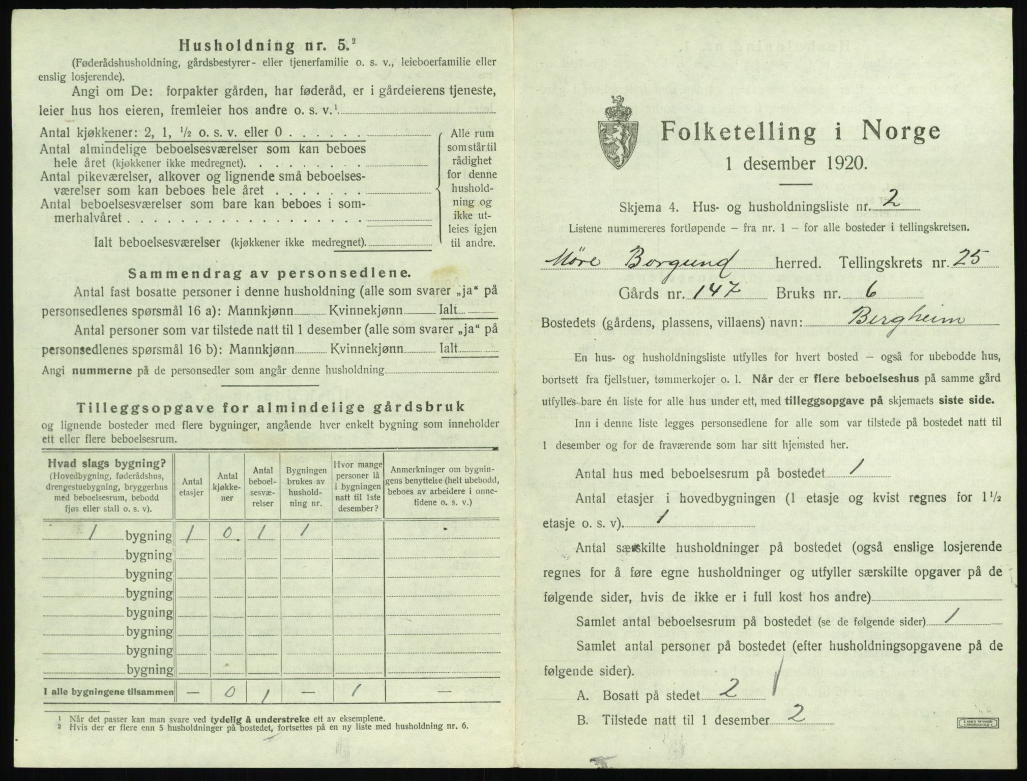 SAT, 1920 census for Borgund, 1920, p. 2020