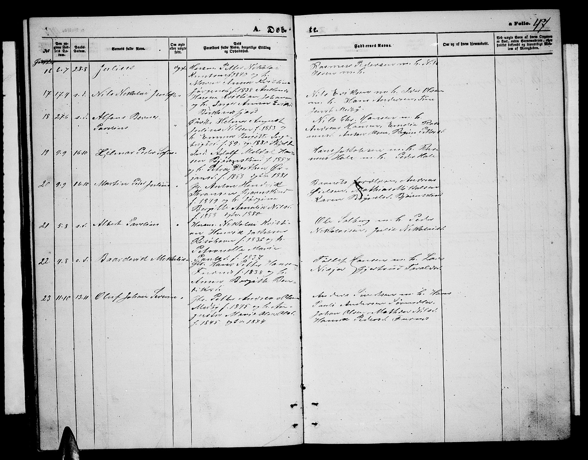 Ministerialprotokoller, klokkerbøker og fødselsregistre - Nordland, AV/SAT-A-1459/898/L1426: Parish register (copy) no. 898C01, 1869-1886, p. 47