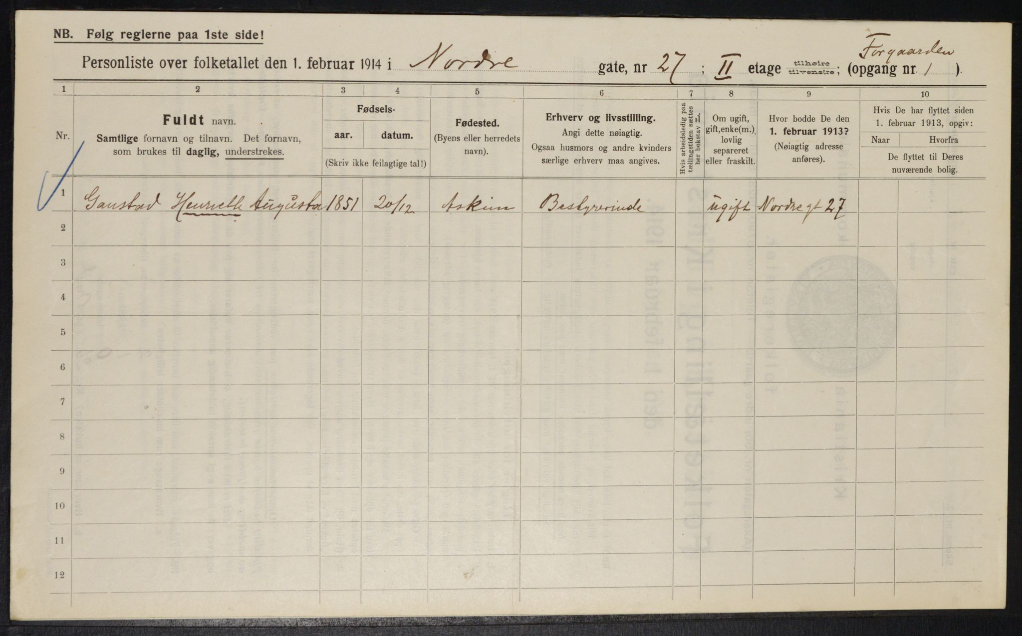 OBA, Municipal Census 1914 for Kristiania, 1914, p. 73357