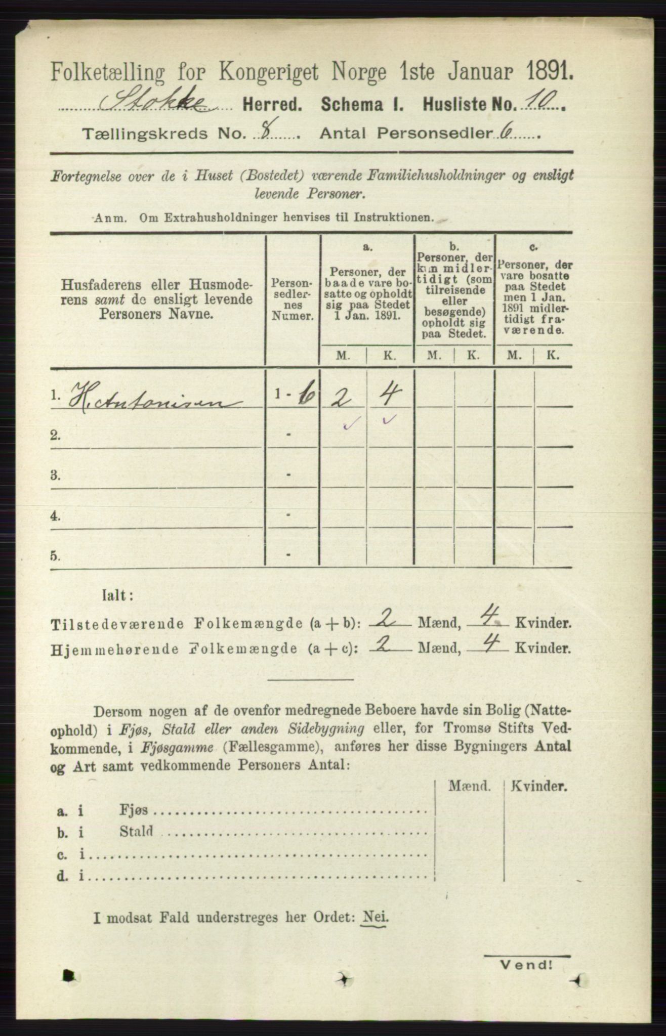 RA, 1891 census for 0720 Stokke, 1891, p. 4950