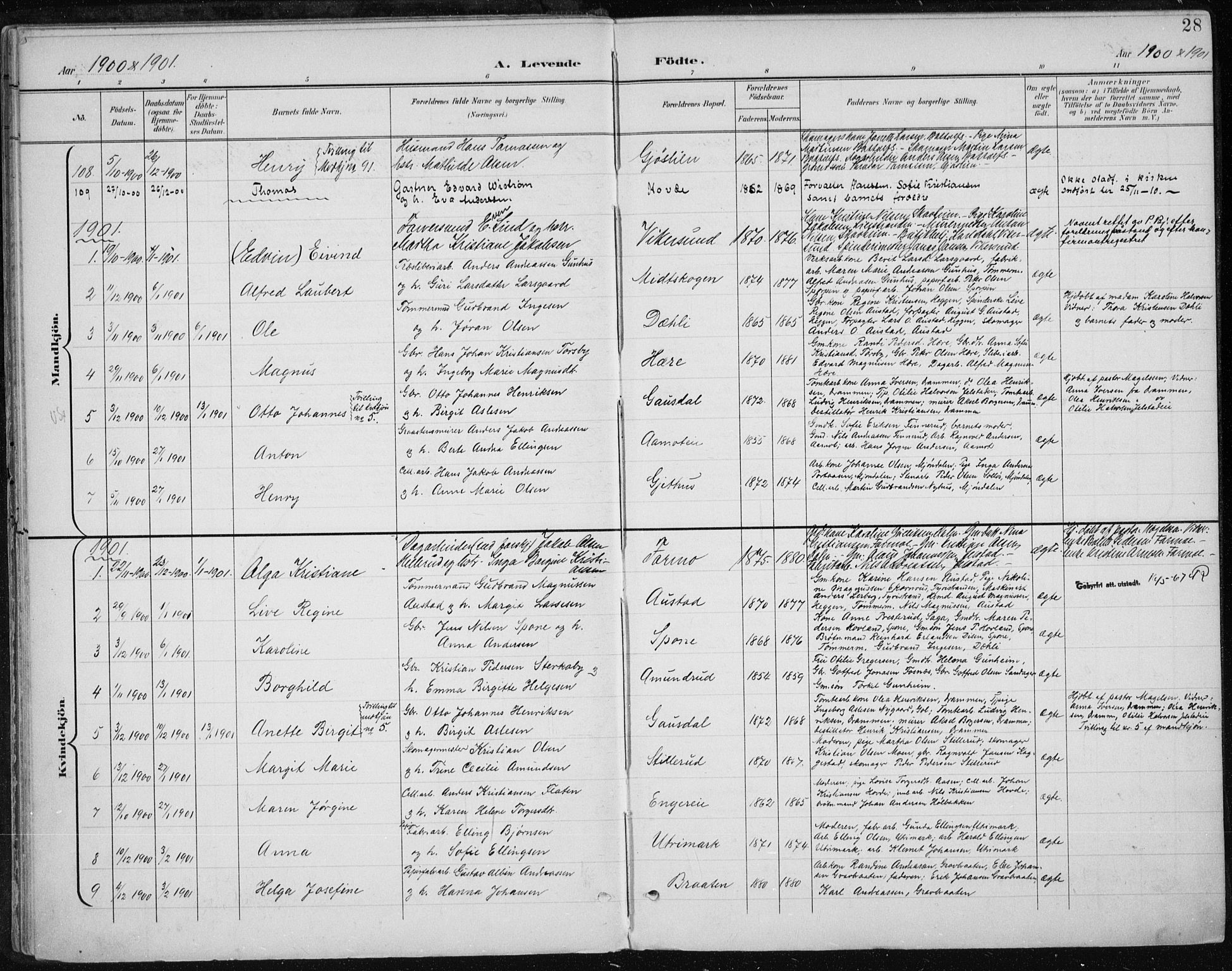 Modum kirkebøker, AV/SAKO-A-234/F/Fa/L0013: Parish register (official) no. 13, 1899-1907, p. 28