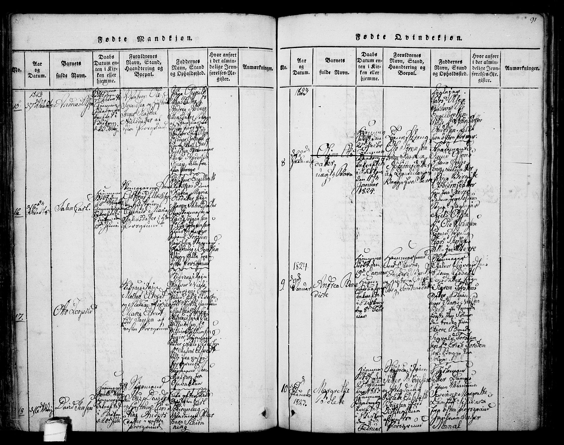 Porsgrunn kirkebøker , SAKO/A-104/F/Fa/L0004: Parish register (official) no. 4, 1814-1828, p. 91