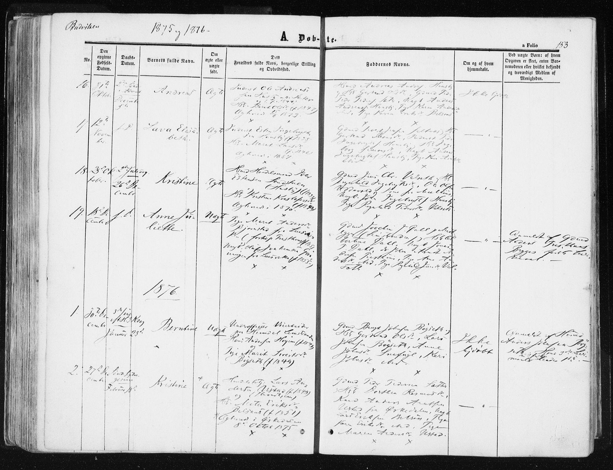 Ministerialprotokoller, klokkerbøker og fødselsregistre - Sør-Trøndelag, SAT/A-1456/612/L0377: Parish register (official) no. 612A09, 1859-1877, p. 153