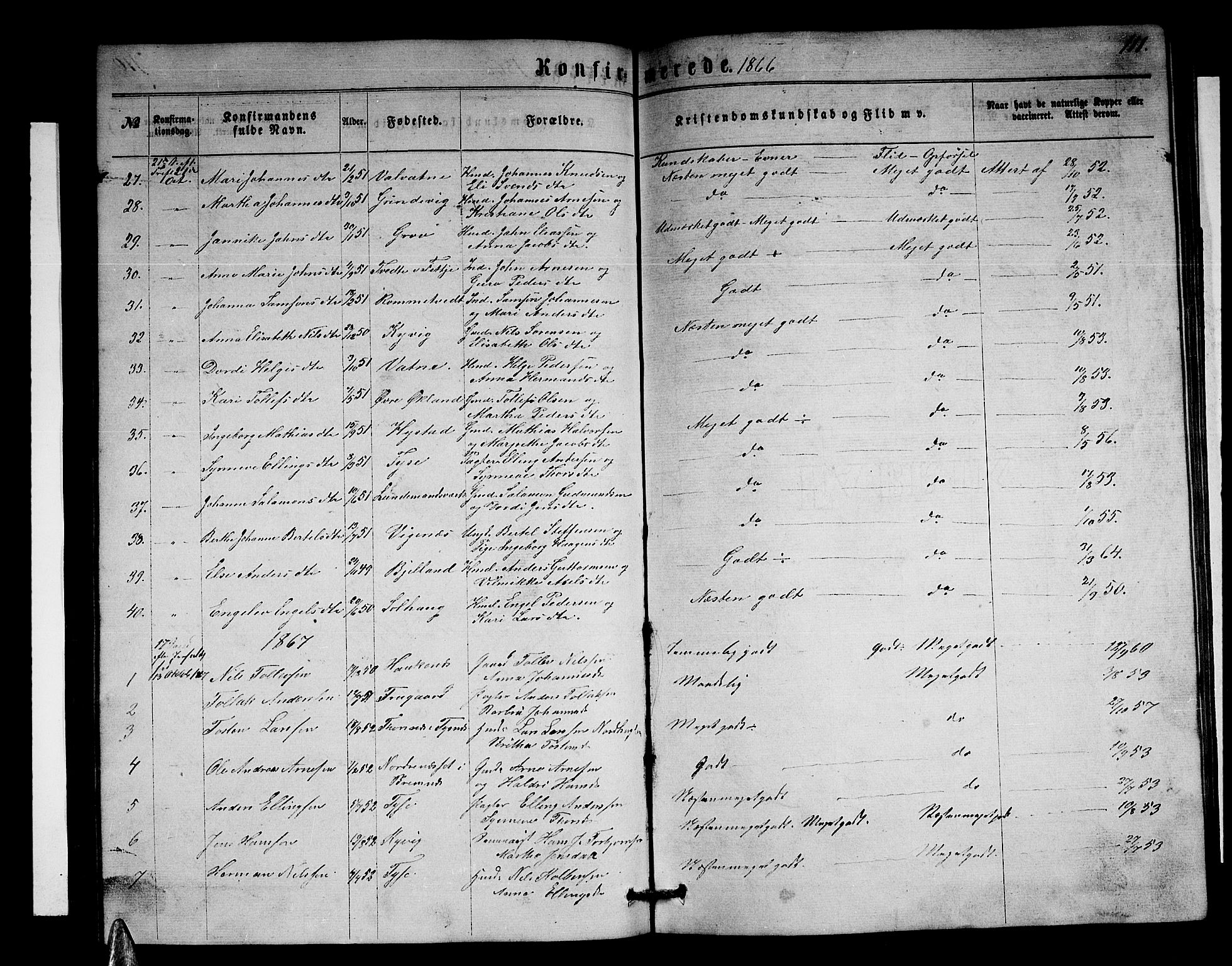 Stord sokneprestembete, SAB/A-78201/H/Hab: Parish register (copy) no. A 1, 1864-1878, p. 111